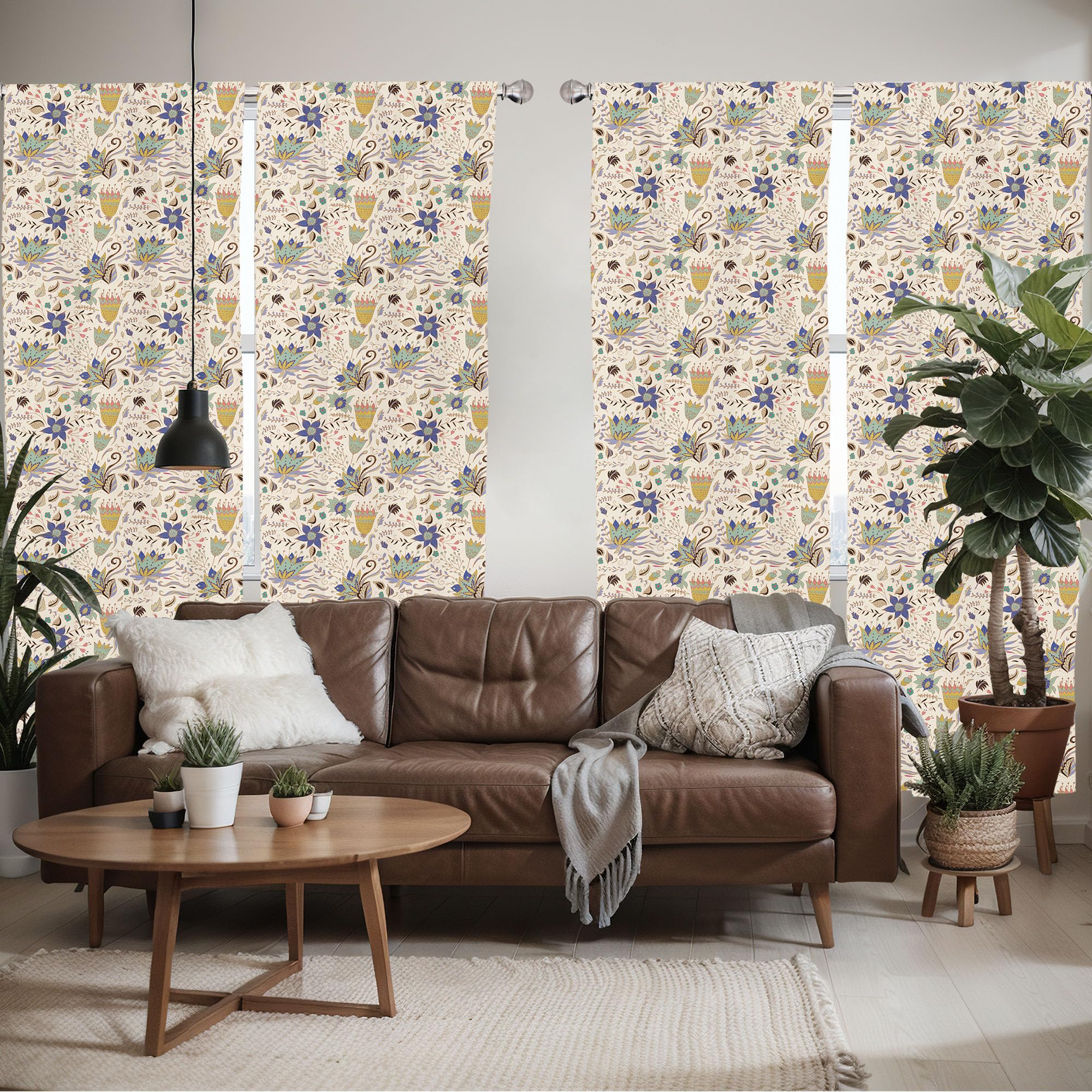 Ambesonne Botanical Window Curtains Pack Of 2, Abstract And Floral Pattern On Pastel Background Romantic Summer Garden, Lightwei
