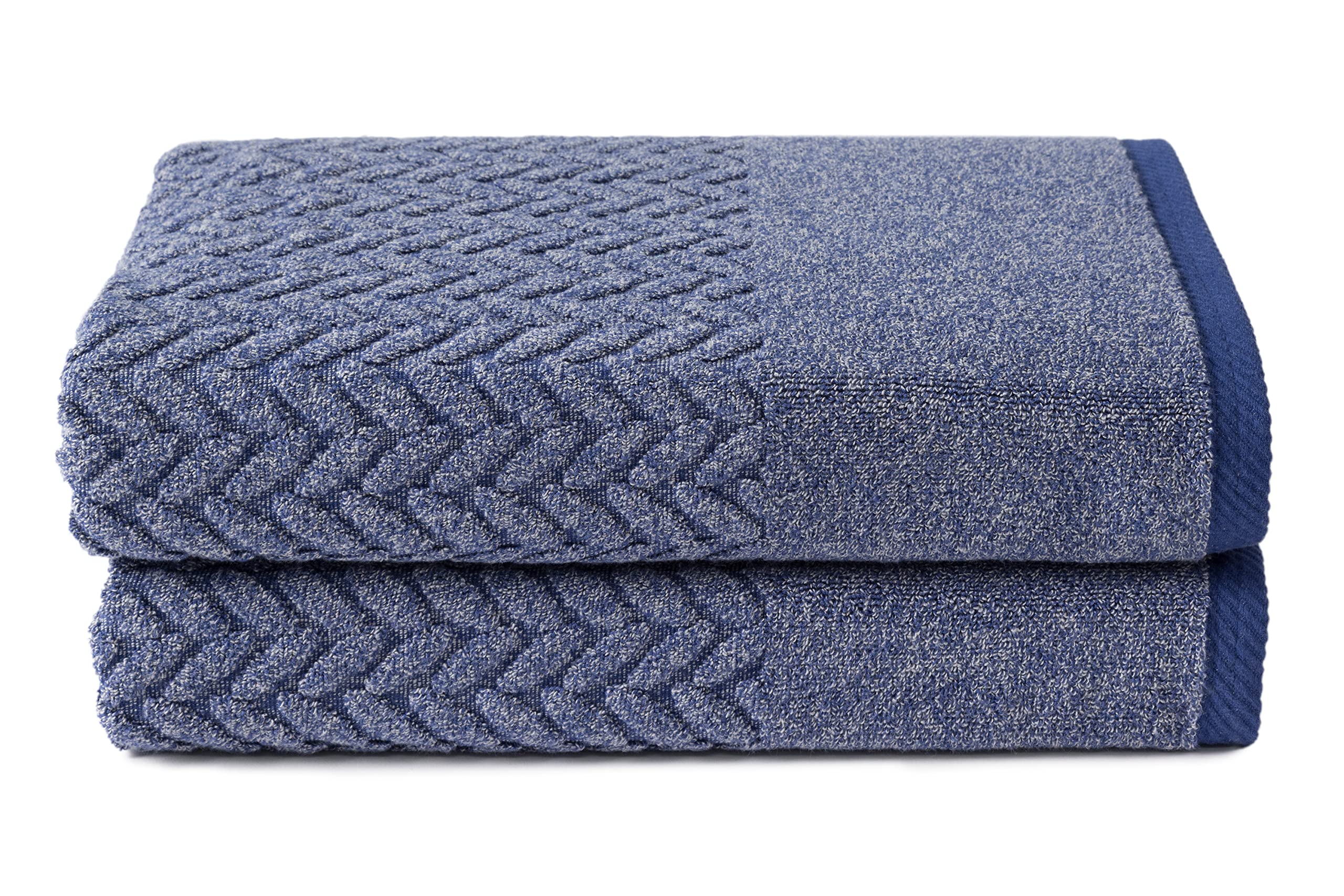 Texere 100% Organic Cotton Jacquard 650 GSM Premium Bath Towel Sets - Extra Absorbent Quick Dry and Plush (Cable, Estate Blue, 2