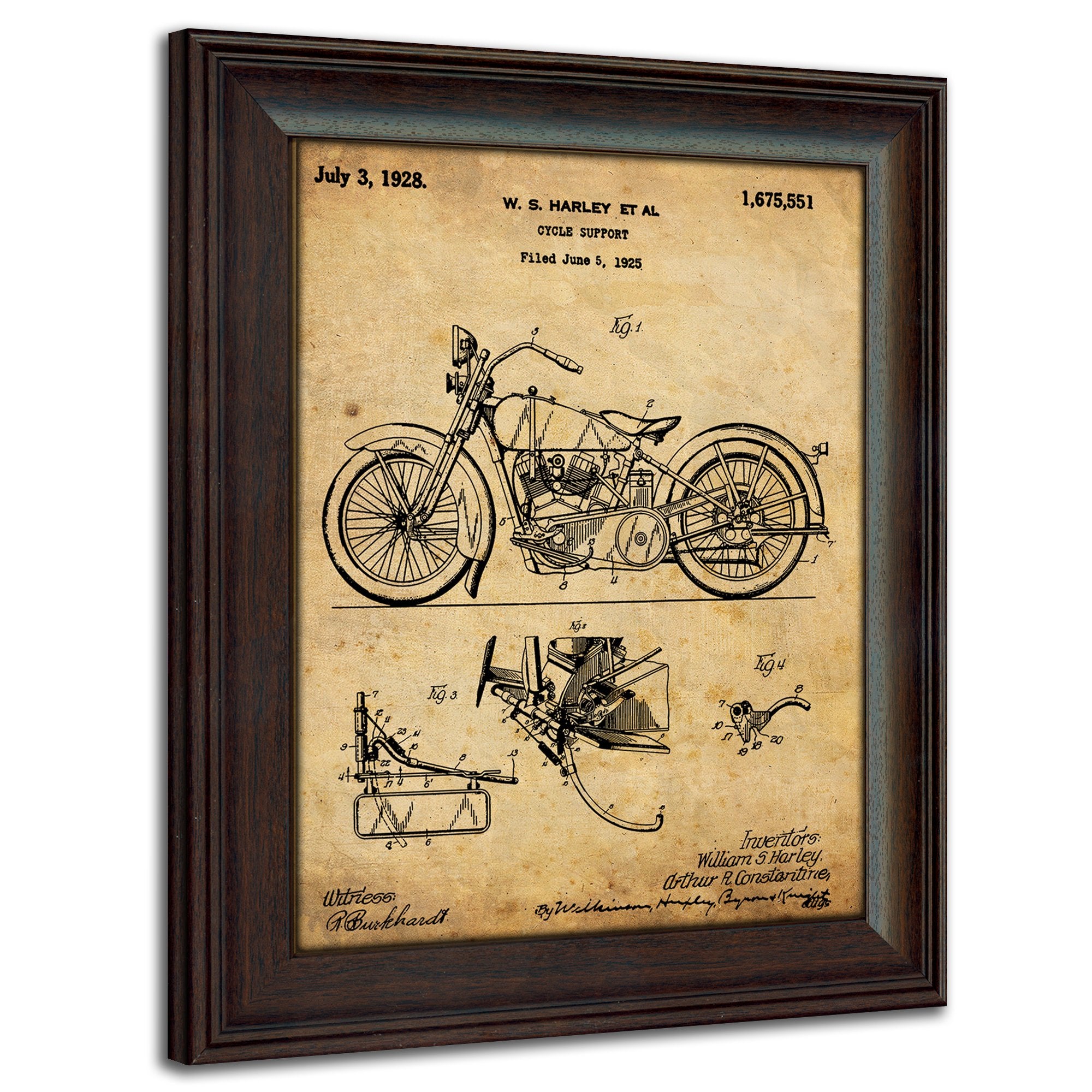 Harley Davidson Patent Prints - Framed Behind Glass 14x17 (1925 - Harley Motorcycle)