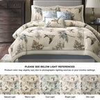 Madison Park Quincy Cozy Comforter Nature Scenery Design - All Season Bedding, Matching Bed Skirt, Decorative Pillows, Quincy, Leaf & Bird Khaki Queen(90'X90') 7 Piece