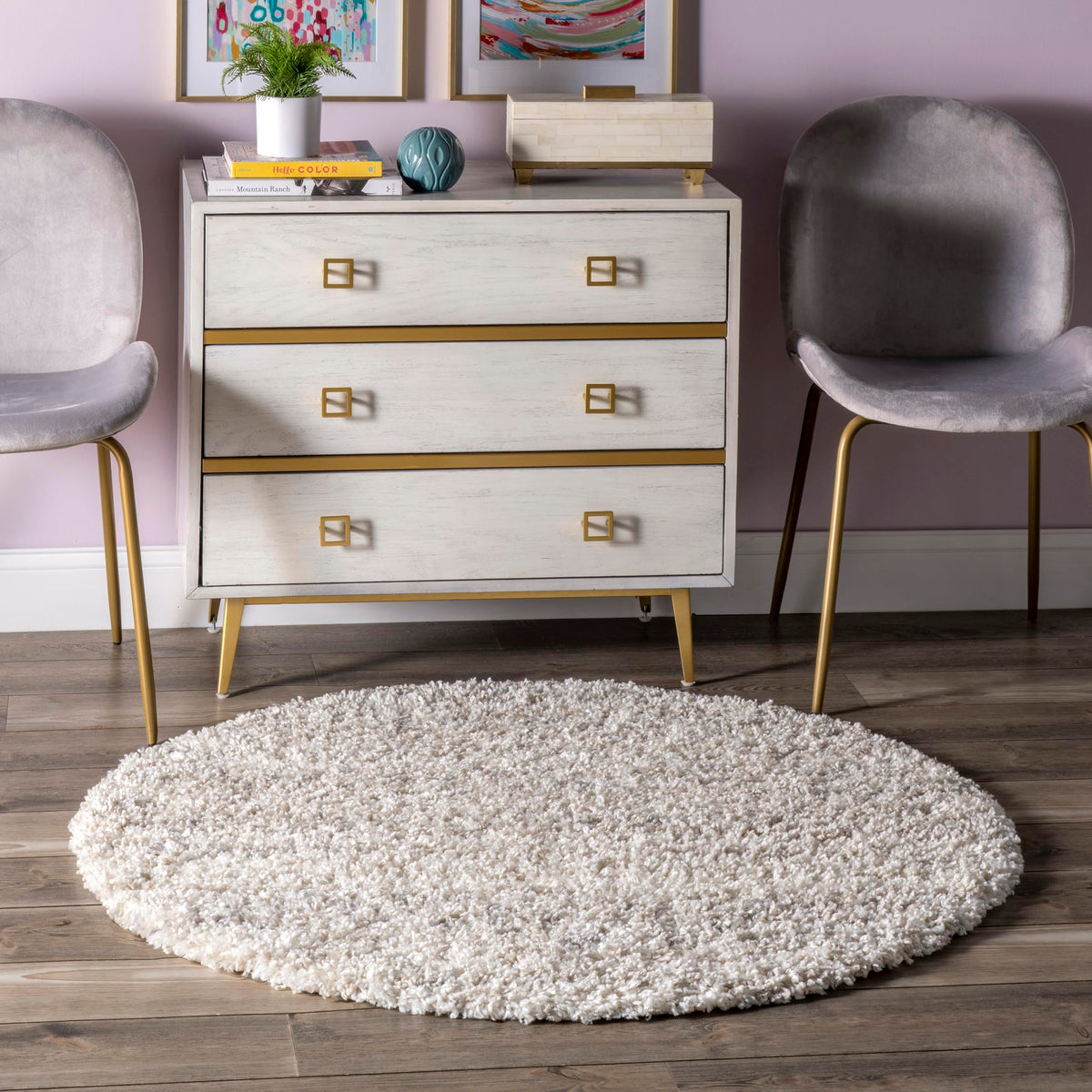nuLOOM Brooke Shag Tasseled Area Rug - 4 Round Accent Shag Rug Casual Ivory Rugs for Living Room Bedroom Dining Room Nursery Ent