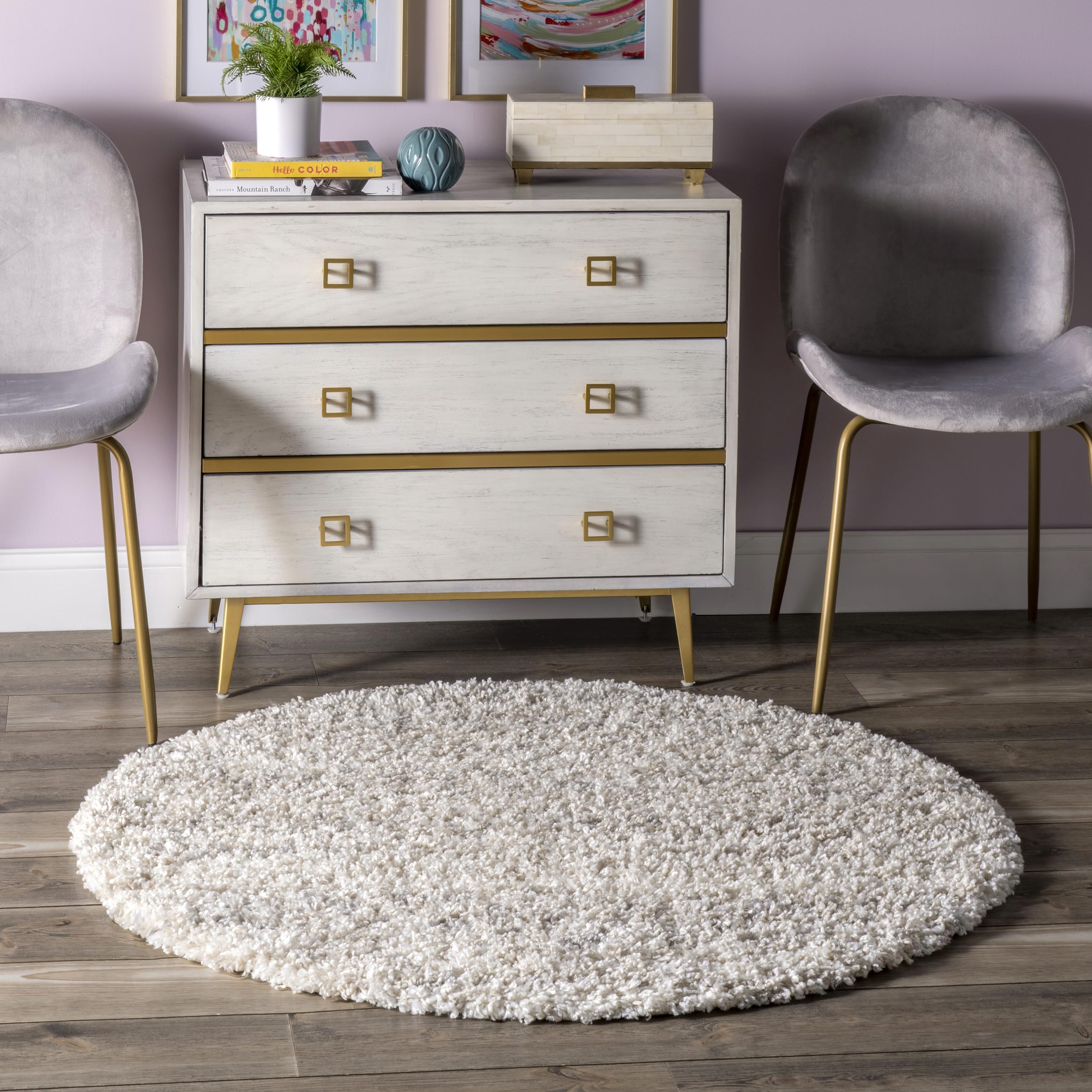 nuLOOM Brooke Shag Tasseled Area Rug - 4 Round Accent Shag Rug Casual Ivory Rugs for Living Room Bedroom Dining Room Nursery Ent