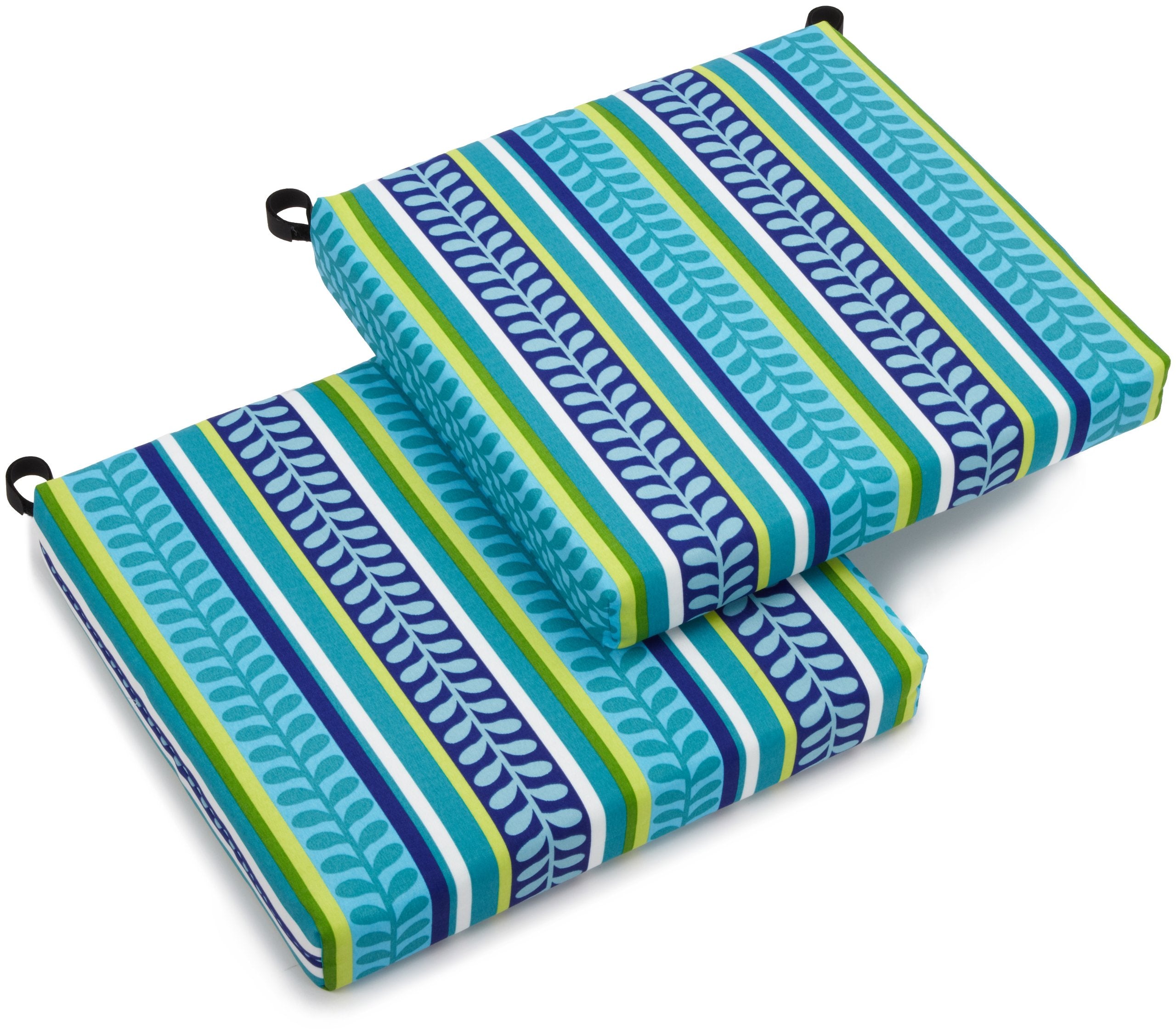 Blazing Needles Outdoor Spun Poly 19-Inch By 20-Inch By 3-1/2-Inch All Weather Uv Resistant Zippered Cushions, Pike Azure, Set O