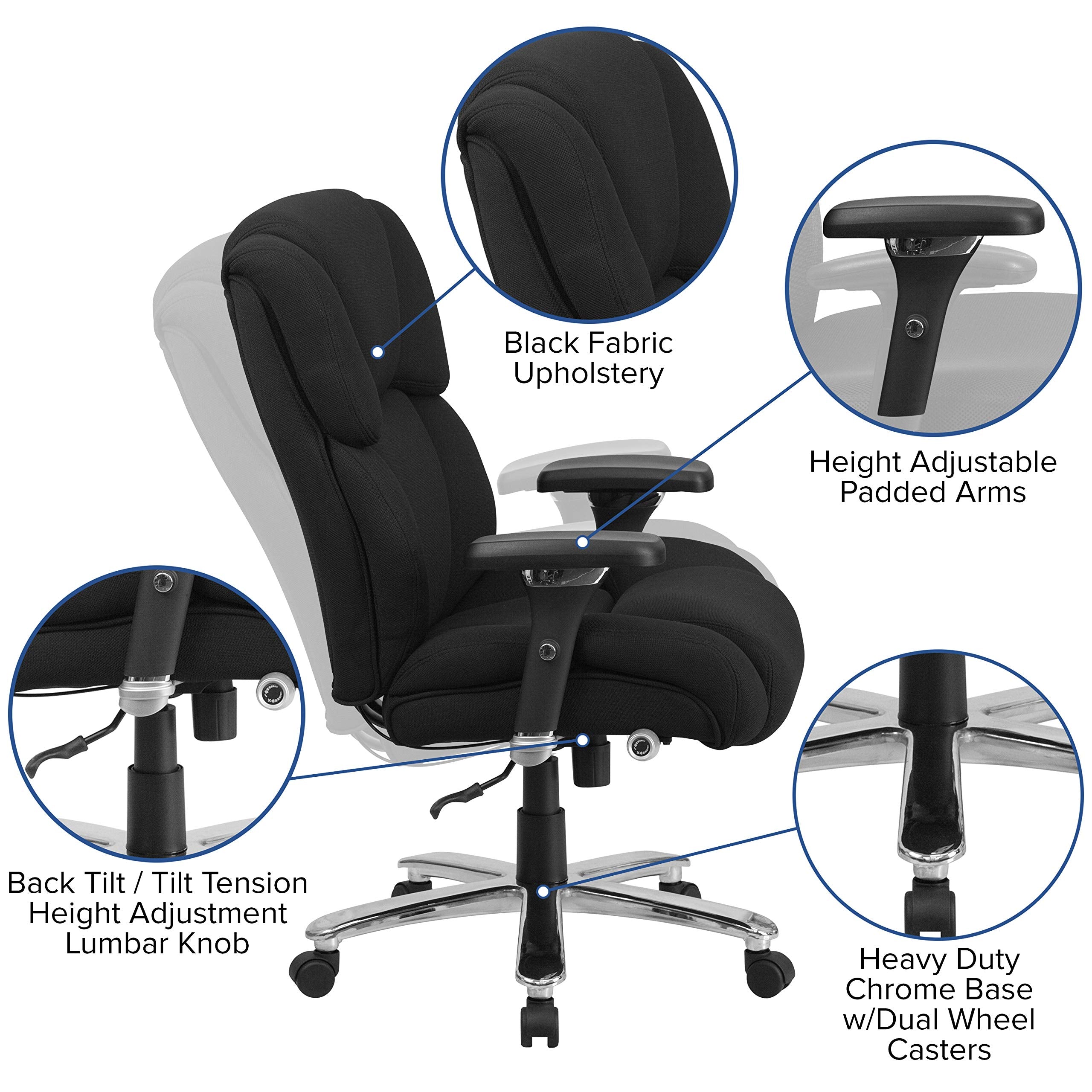 Flash Furniture HERCULES Series 24/7 Intensive Use Big & Tall 400 lb. Rated Black Fabric Executive Ergonomic Office Chair with Lumbar Knob