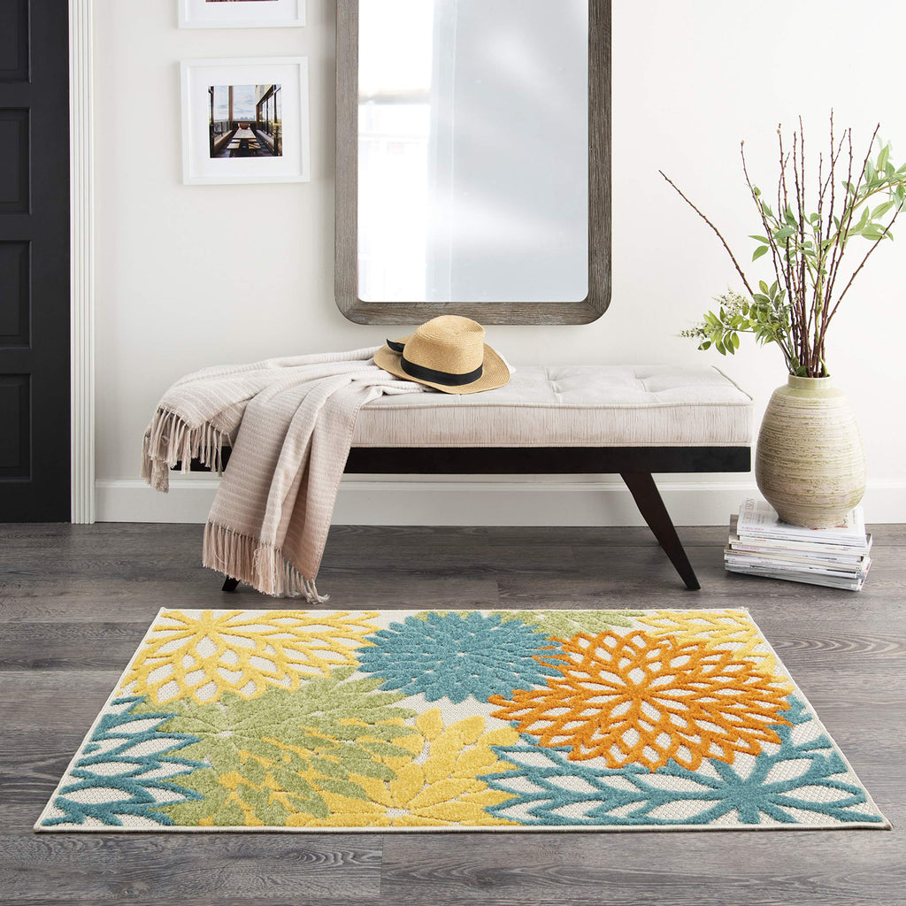 Nourison Aloha Indoor/Outdoor Turquoise/Multicolor 3' X 5' Area Rug, Easy Cleaning, Non Shedding, Bed Room, Living Room, Dining Room, Deck, Backyard, Patio (3X5)