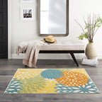 Nourison Aloha Indoor/Outdoor Turquoise/Multicolor 3' X 5' Area Rug, Easy Cleaning, Non Shedding, Bed Room, Living Room, Dining Room, Deck, Backyard, Patio (3X5)