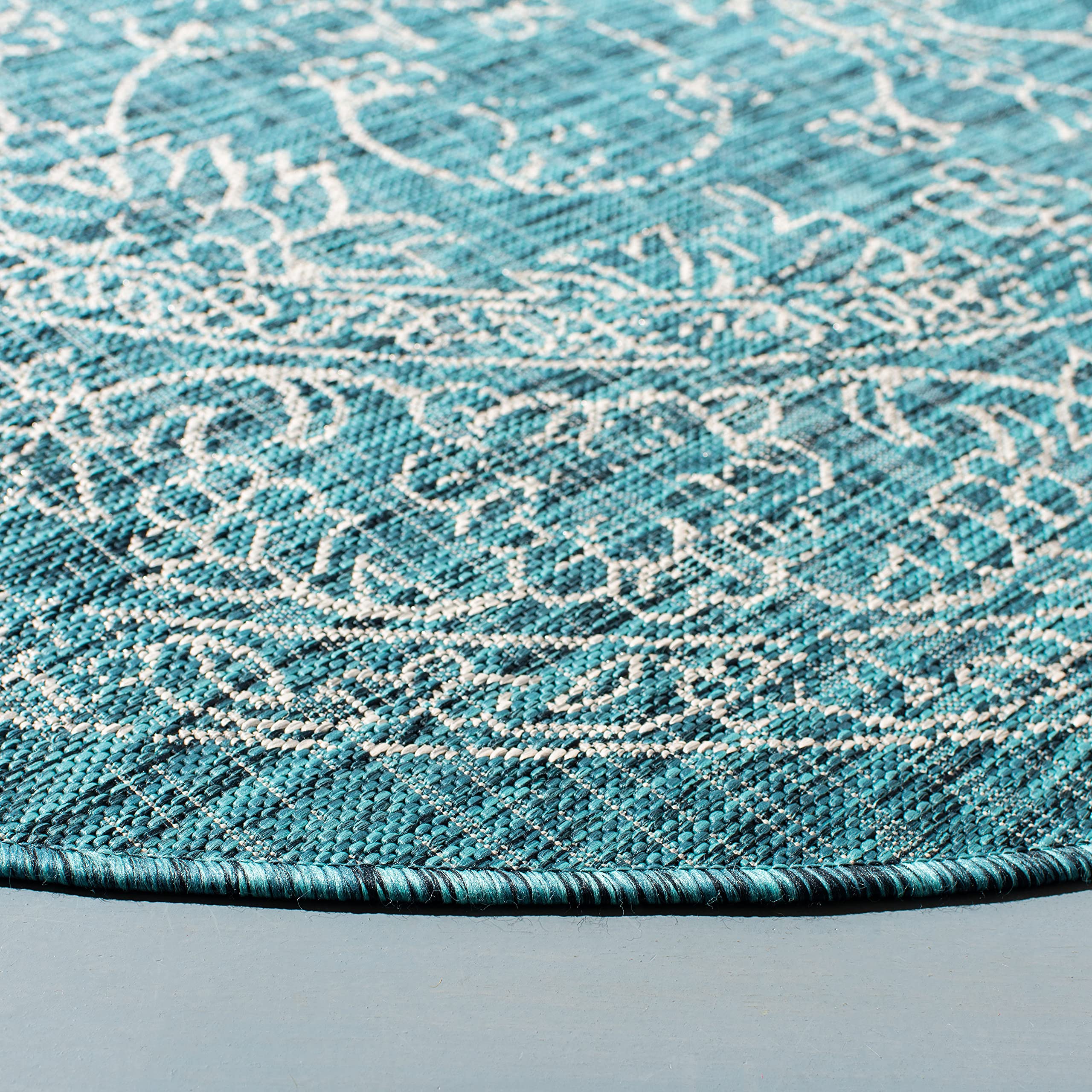 Safavieh Courtyard Collection 4' Round Turquoise Cy8680 Indoor/ Outdoor Patio Backyard Mudroom Area Rug
