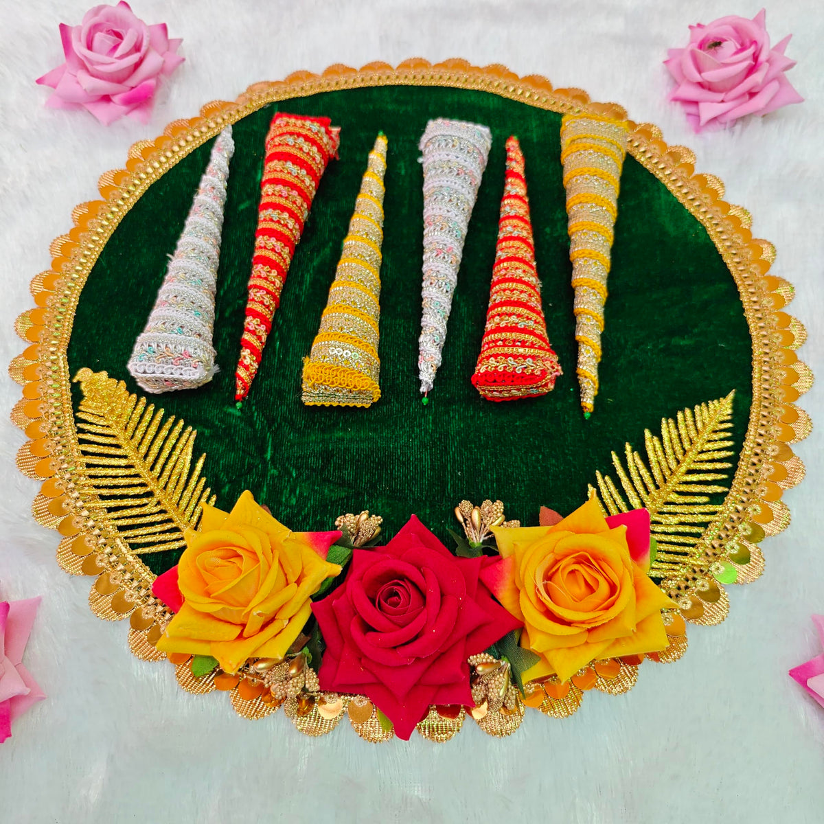 Decorative Mehndi Ceremony Platter, Wedding Decor, Traditional Floral Design, Home Decor