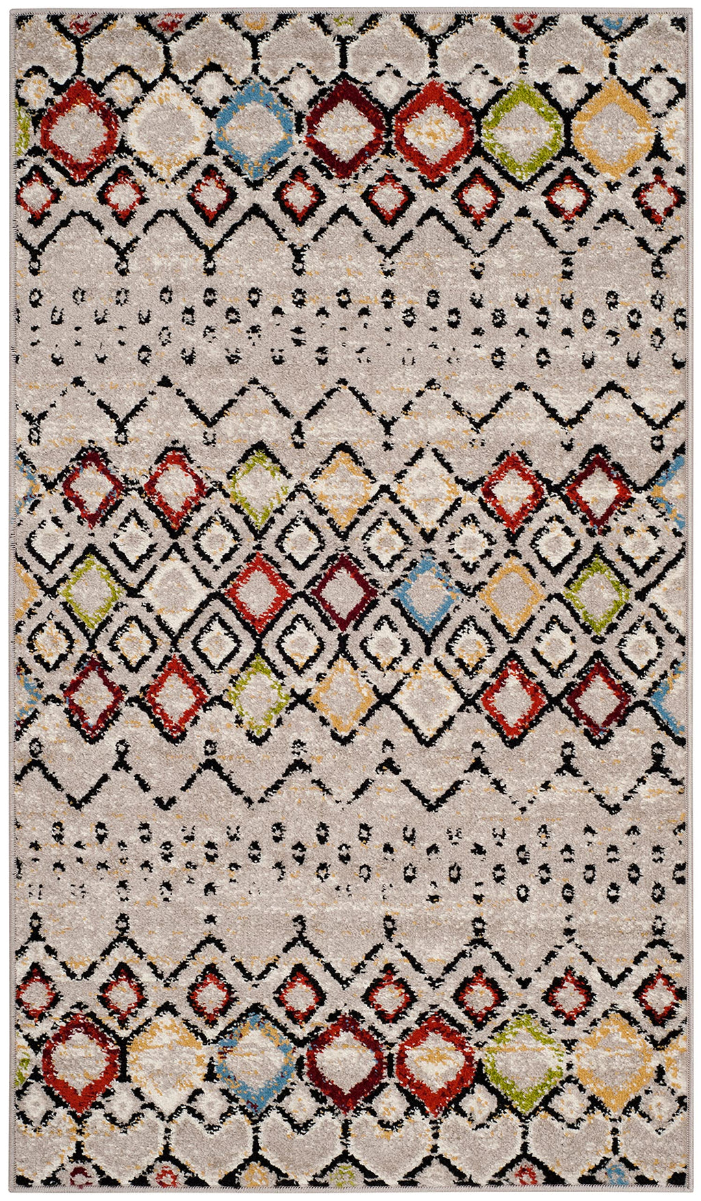 Safavieh Amsterdam Collection Accent Rug - 3' X 5', Light Grey & Multi, Moroccan Boho Design, Non-Shedding & Easy Care, Ideal Fo