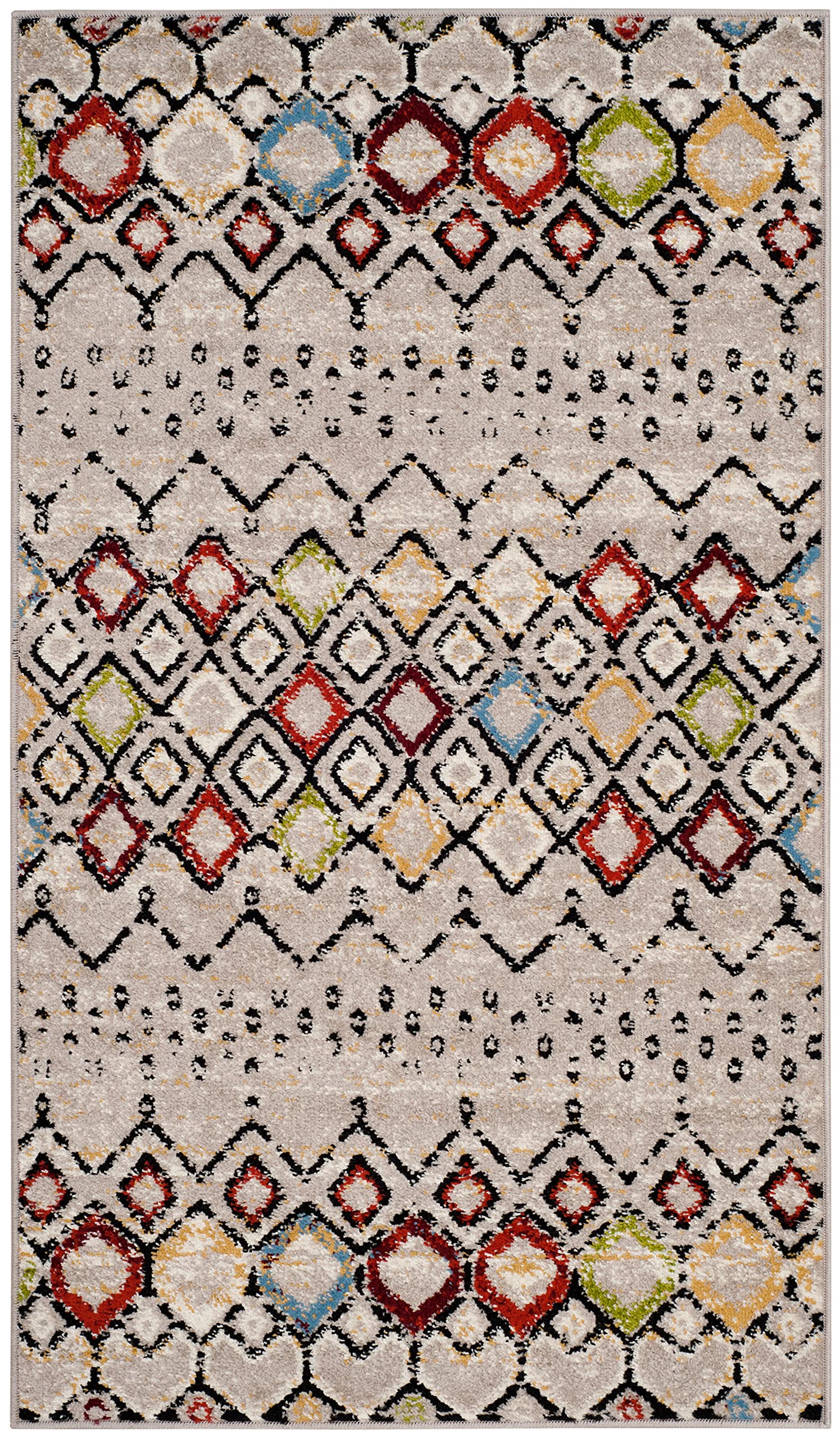 Safavieh Amsterdam Collection Accent Rug - 3' X 5', Light Grey & Multi, Moroccan Boho Design, Non-Shedding & Easy Care, Ideal Fo