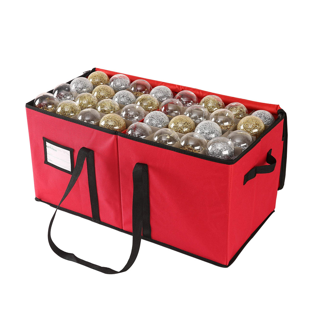 Sattiyrch Christmas Ornament Storage Box with Dual Zipper Closure - Box Contributes Slots for 128 Holiday Ornaments 3-Inch