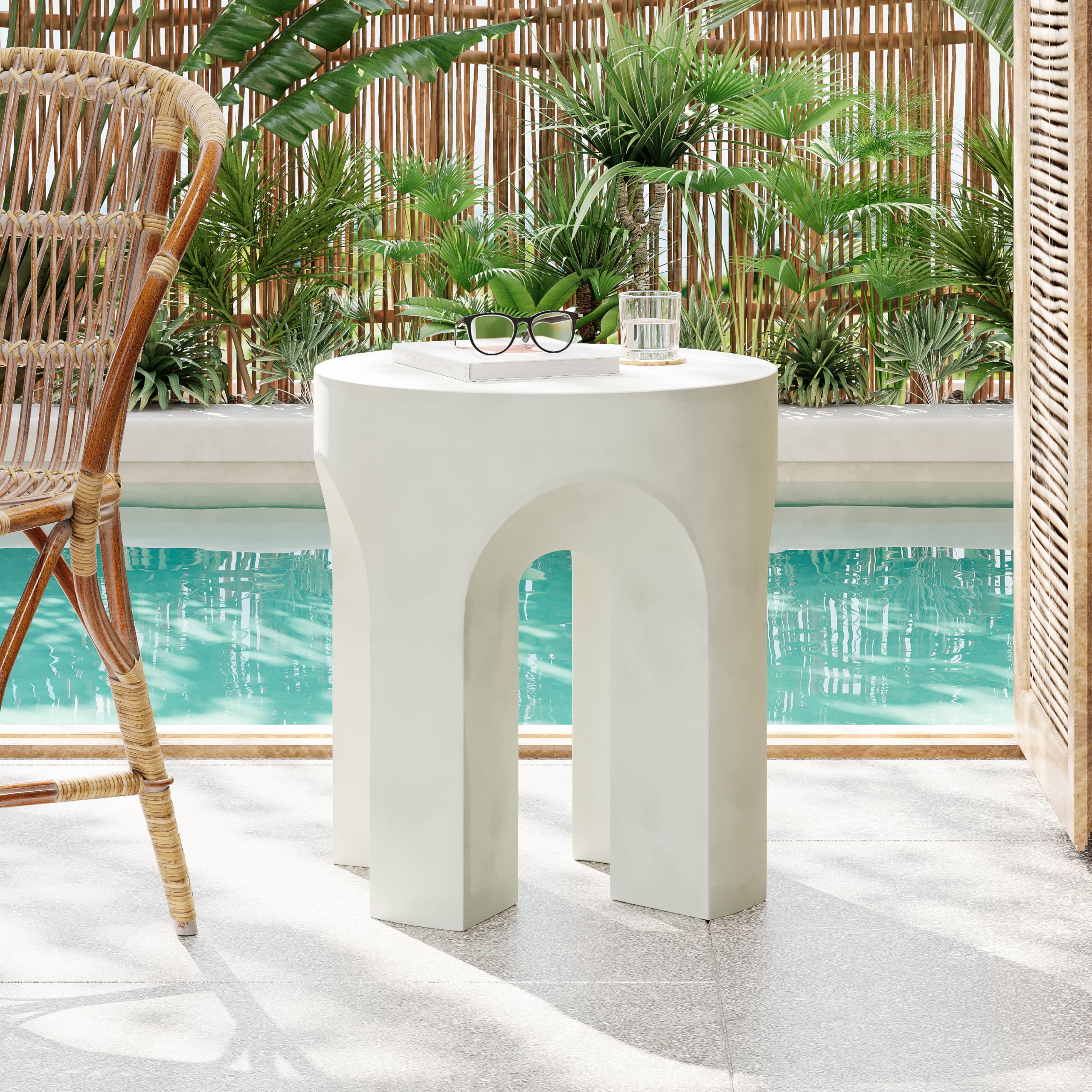 Christopher Knight Home Ottilie Outdoor Side Table, Lightweight Concrete Garden Stool with Four Legs Shaped, Decorative Accent T