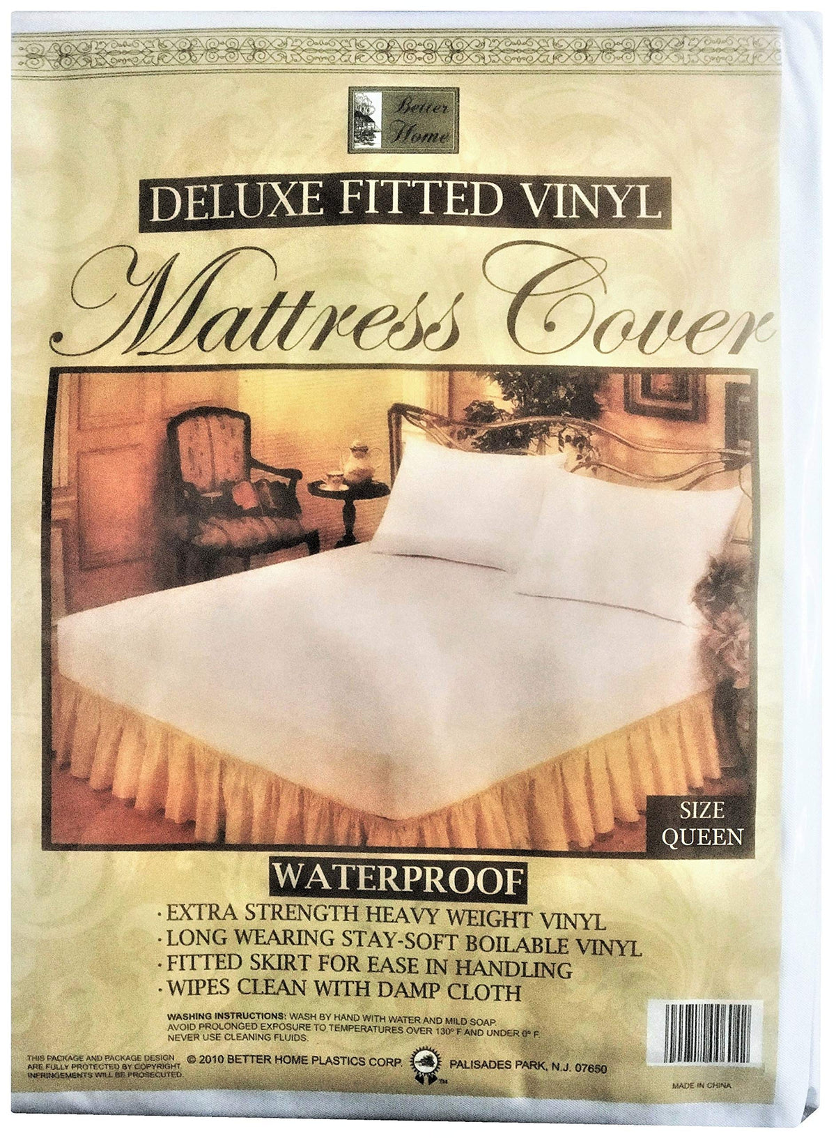 Better Home Fitted Mattress Protector Heavy-Duty Hypoallergenic Vinyl Cover, Queen White