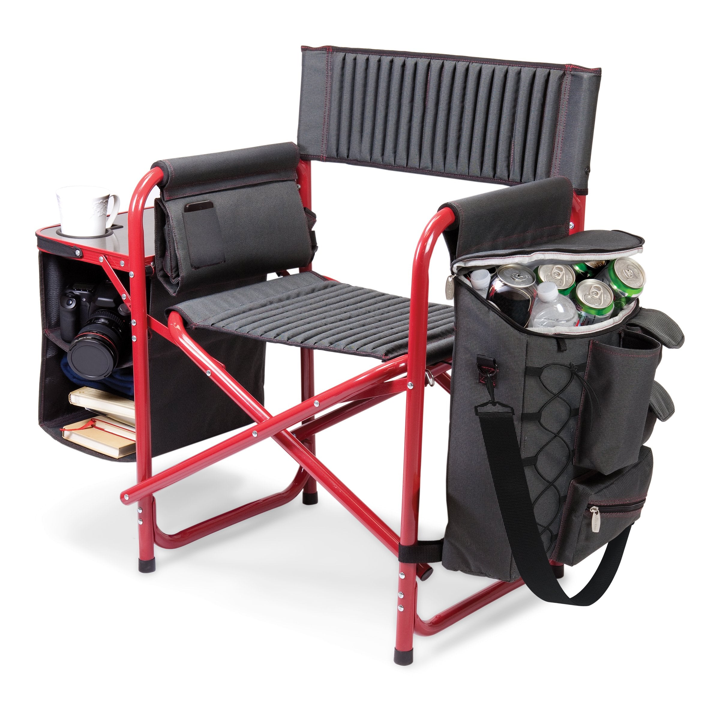 ONIVA - a Picnic Time Brand Fusion Original Design Outdoor Folding Chair, Gray with Red Frame , 33 x 7 x 21