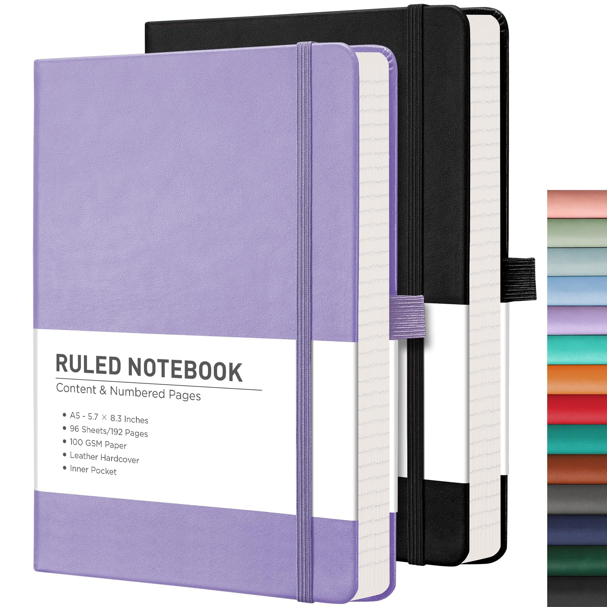 Rettacy Lined Journal Notebook, 2-Pack, 192 Numbered Pages Per Pack, A5 Medium Size (5.7'    8.3'), For Men & Women, Writing,