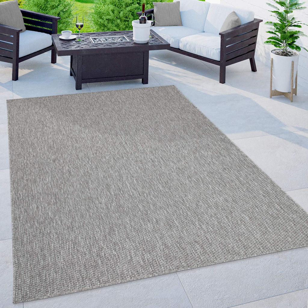 Solid Outdoor Rug For Patio Or Balcony Weatherproof In Mottled Grey, Size: 4'7' X 6'7'