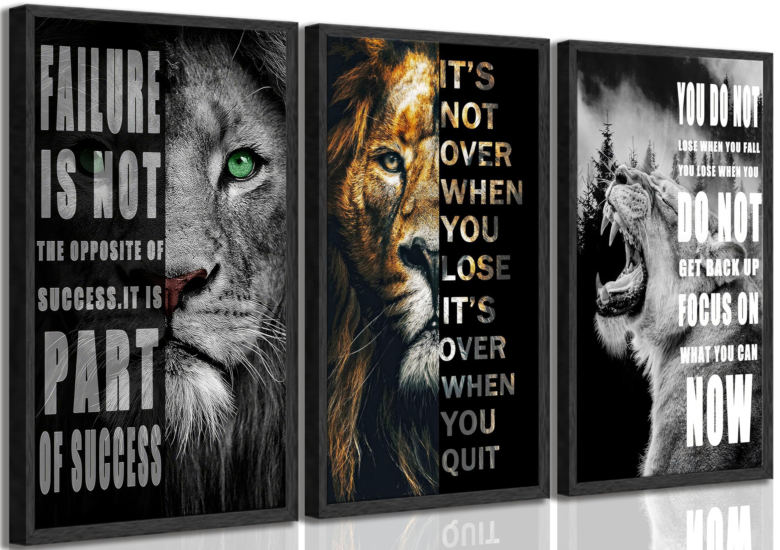 3 Pcs Office Inspirational Canvas Wall Art Modern Motivational Quotes Black And White Lion Pictures Wall Decor Inspiring Poster 