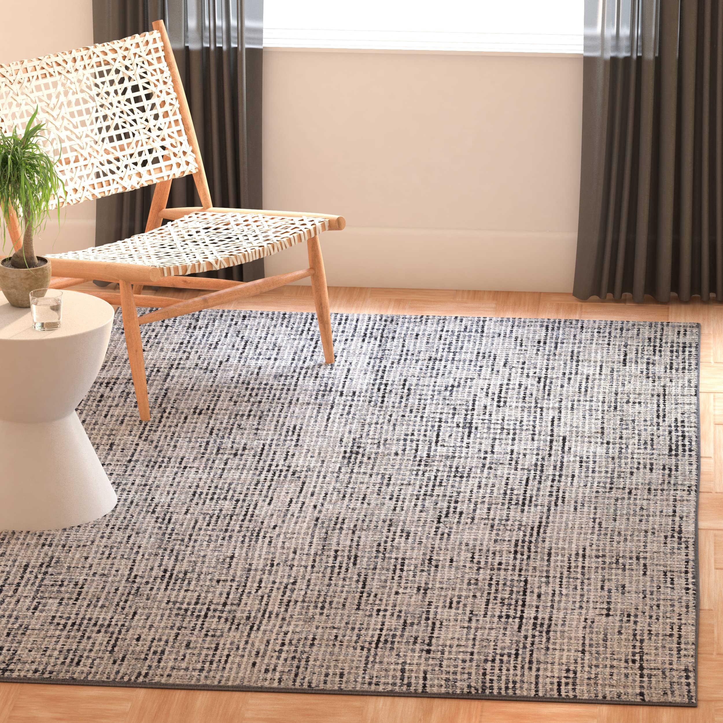 SAFAVIEH Abstract Collection Accent Rug - 4' x 6', Dark Grey & Ivory, Handmade Wool, Ideal for High Traffic Areas in Entryway, L