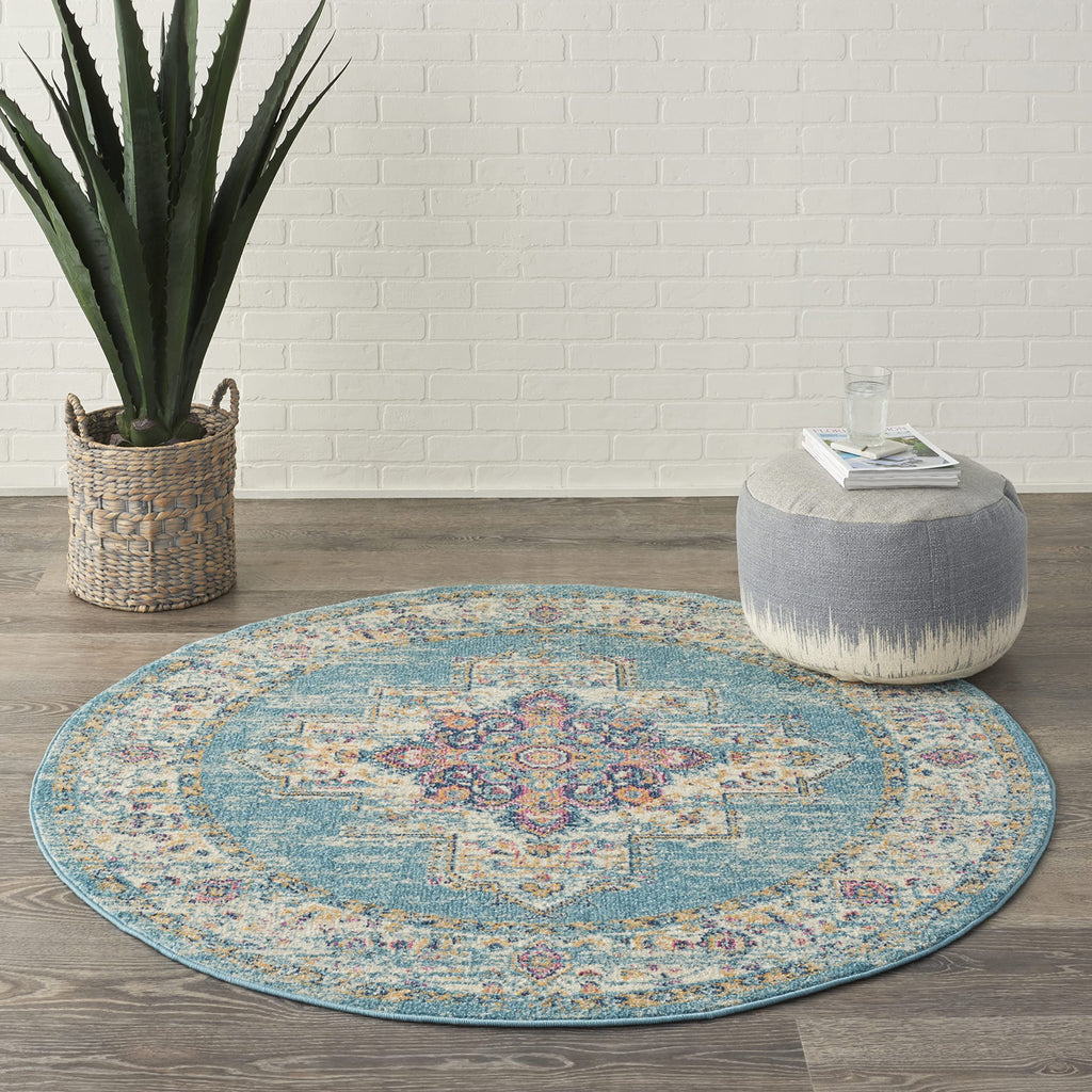 Nourison Passion Light Blue 1'10' X 2'10' Area Rug, Boho, Traditional, Easy Cleaning, Non Shedding, Bed Room, Living Room, Hallway, (2' X 3')