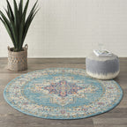 Nourison Passion Light Blue 1'10' X 2'10' Area Rug, Boho, Traditional, Easy Cleaning, Non Shedding, Bed Room, Living Room, Hallway, (2' X 3')