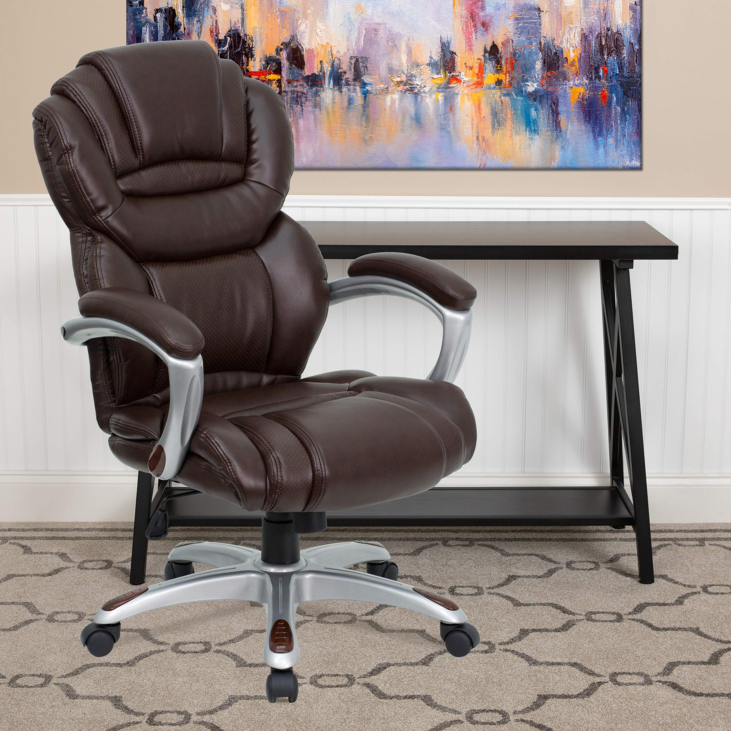 Flash Furniture Stella High Back Brown LeatherSoft Executive Swivel Ergonomic Office Chair with Arms
