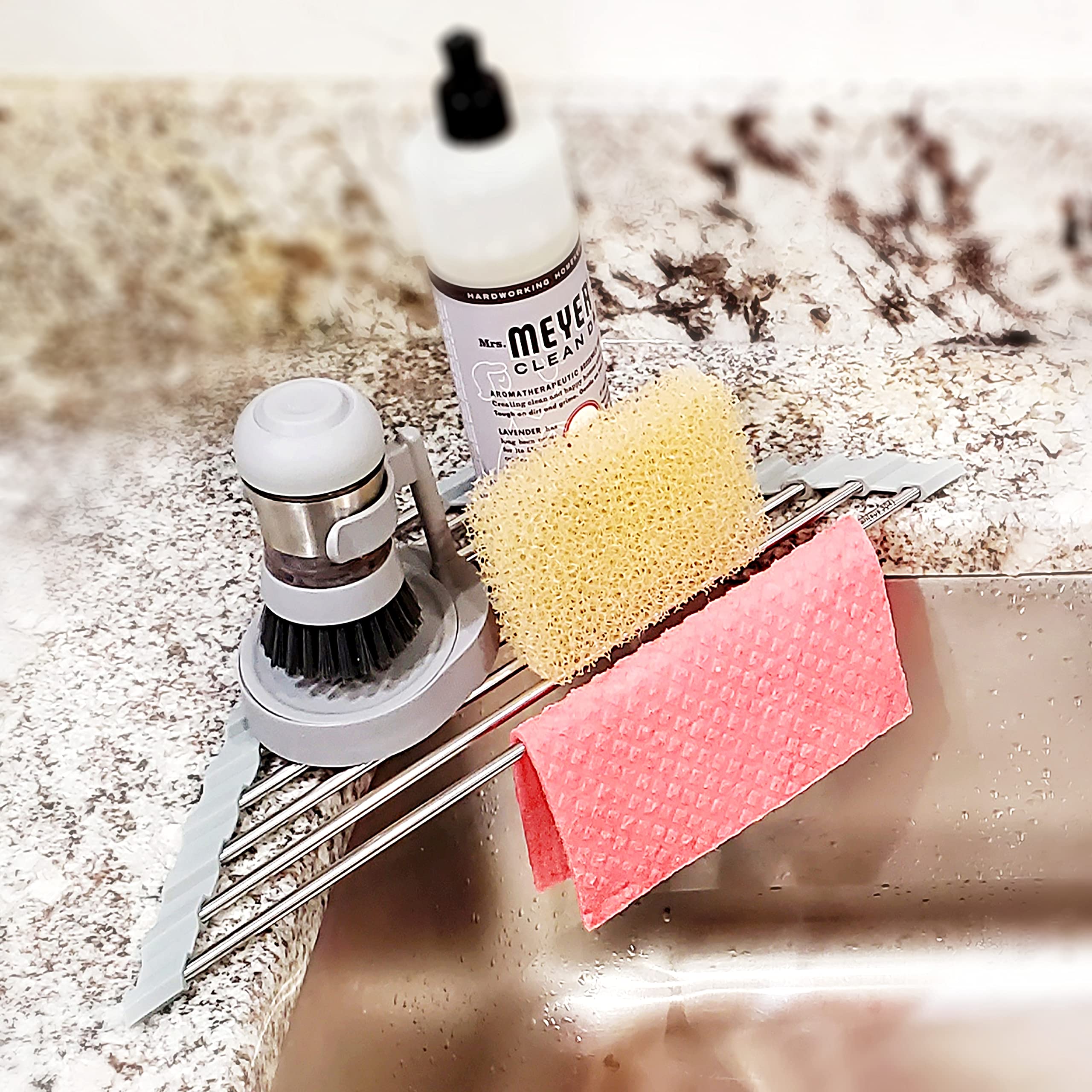 Roll Up Sponge Holder for Counter, Sink Organizer for Kitchen, Bathroom, Laundry Room, 304-Stainless Steel Sink Organizer for Sp