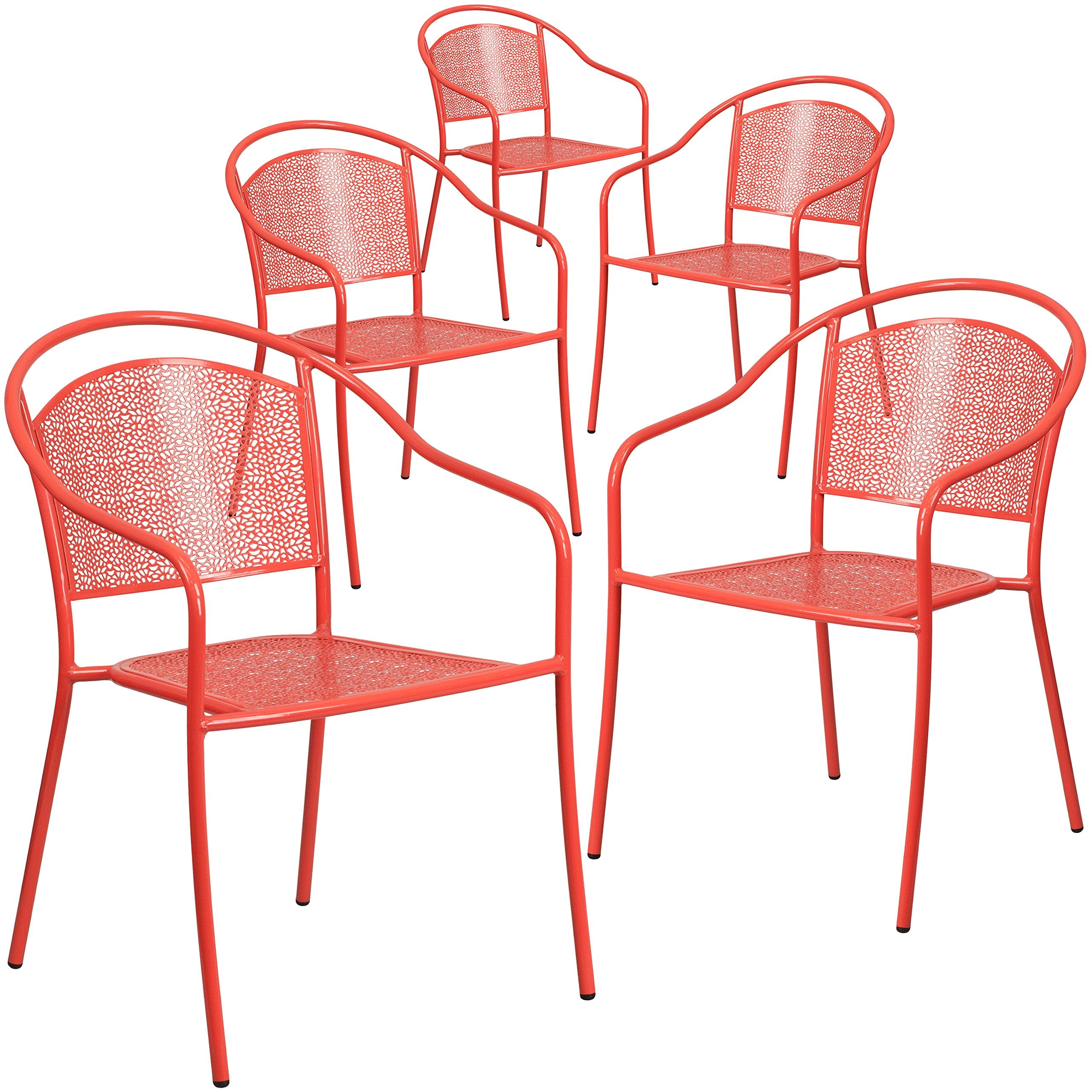 5 Pk. Red Indoor-Outdoor Steel Patio Arm Chair with Round Back