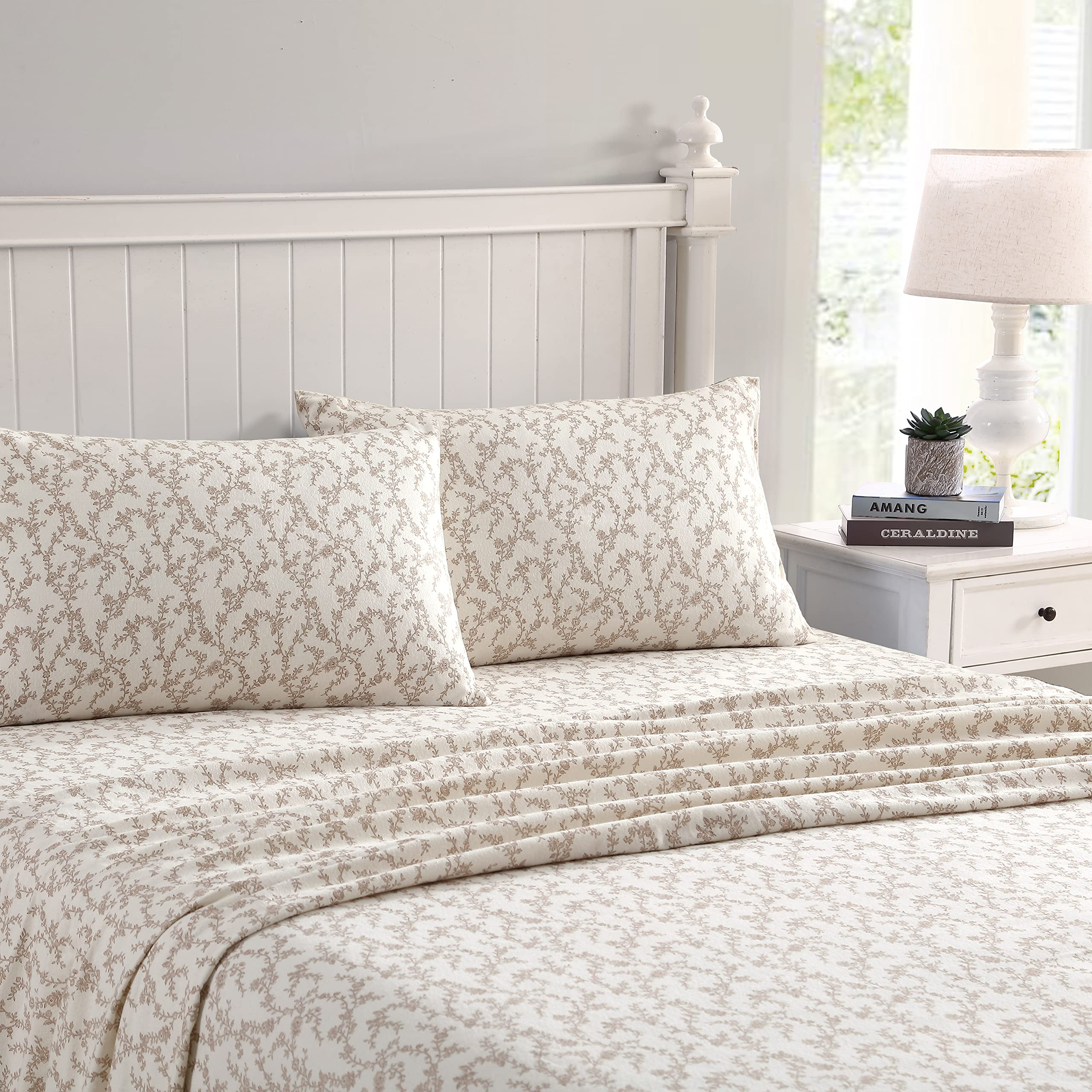 Laura Ashley Home - King Sheets, Cotton Flannel Bedding Set, Brushed For Extra Softness & Comfort (Victoria, King)