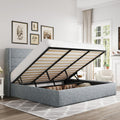Allewie King Size Lift Up Storage Bed, Modern Wingback Headboard, Hydraulic Support, No Box Spring Needed, Grey Blue