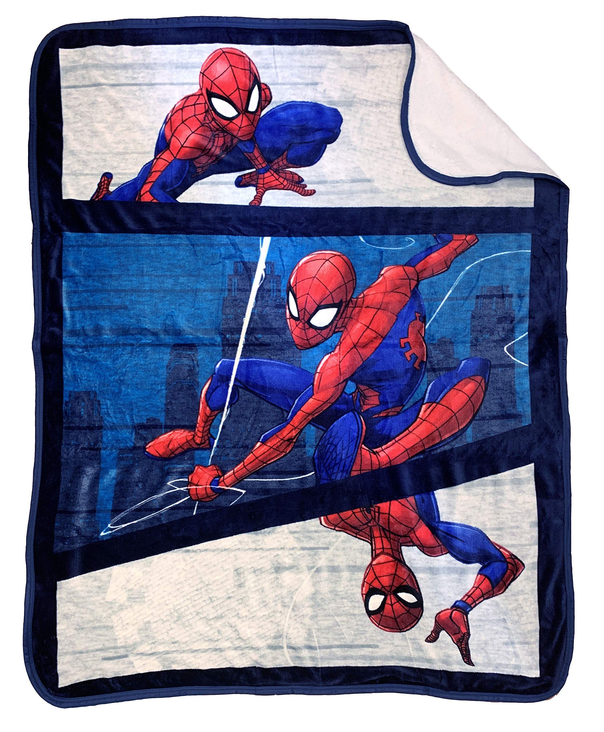 Jay Franco Marvel Spiderman City Swinger Sherpa Throw Blanket - Measures 50 X 60 Inches, Kids Bedding - Fade Resistant Super Sof