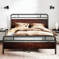 SHA CERLIN Queen Size Bed Frame with Wooden Headboard and Footboard, Rounded Corner Metal Structure, Heavy Duty Slats with Under