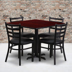 Flash Furniture 36'' Square Mahogany Laminate Table Set With X-Base And 4 Ladder Back Metal Chairs - Black Vinyl Seat
