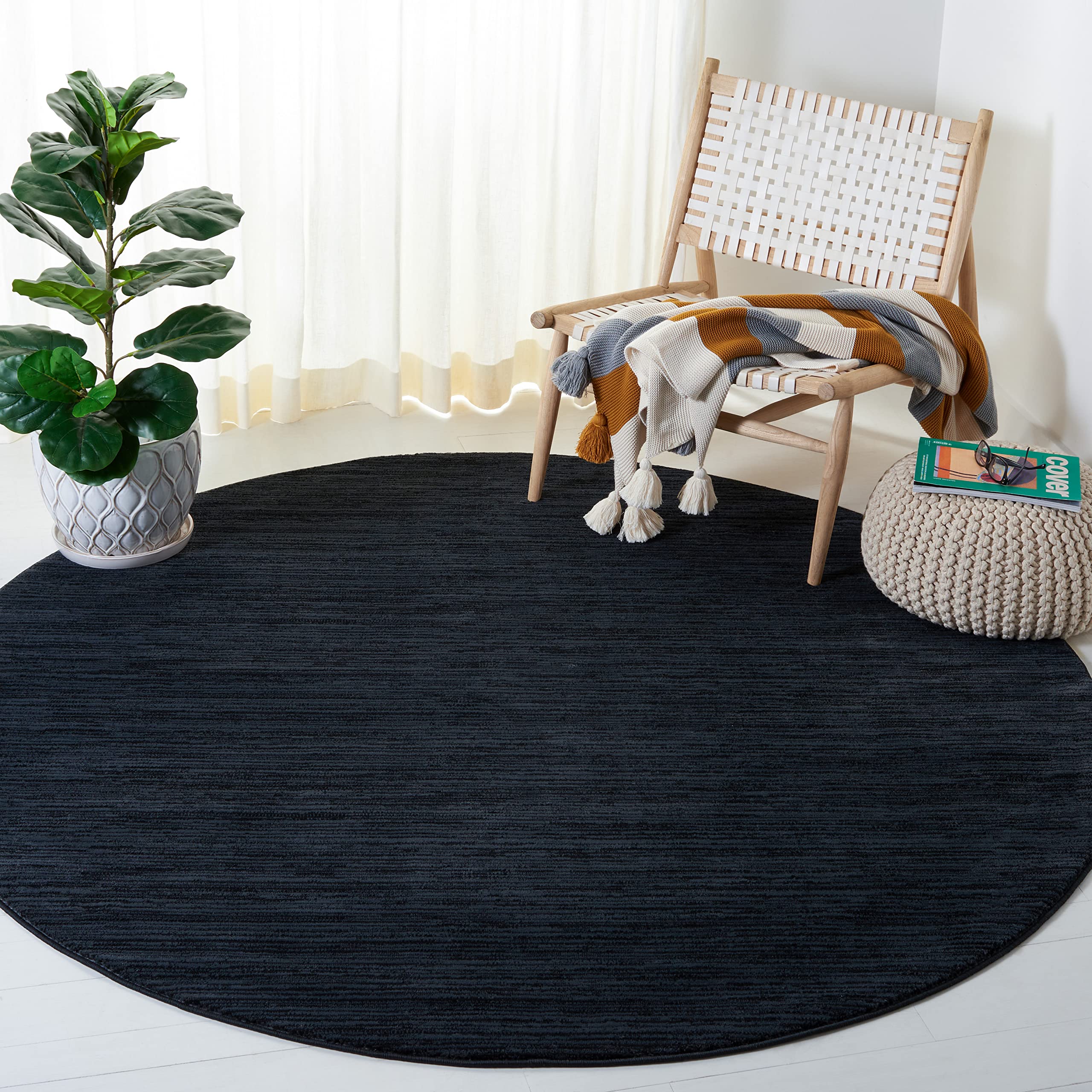 SAFAVIEH Vision Collection 67 Round Black VSN606Z Modern Contemporary Chic Ombre Tonal Entryway Foyer Living Room Bedroom Kitch