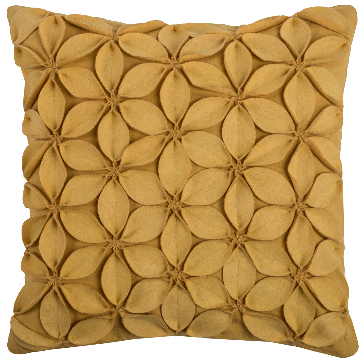 Rizzy Home | T07926 | 18&quot;x18&quot; Yellow/Brown/Neutral Solid Botanical Petals Decorative Pillow | Poly Fill