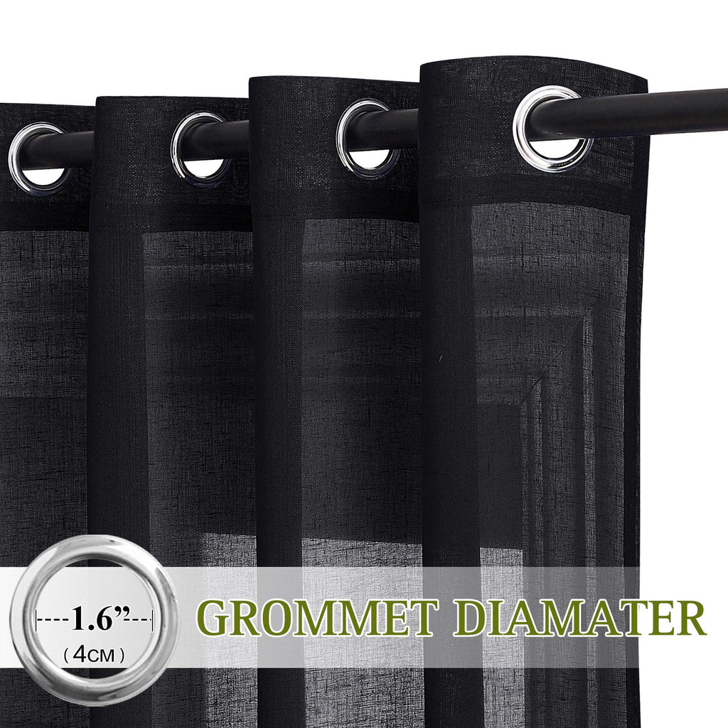 Nicetown Black Semitransparent Sheer Curtains For Windows, Grommet Linen Blend Flax Durable Sheer Window Drapes Privacy Light Re