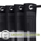 Nicetown Black Semitransparent Sheer Curtains For Windows, Grommet Linen Blend Flax Durable Sheer Window Drapes Privacy Light Re