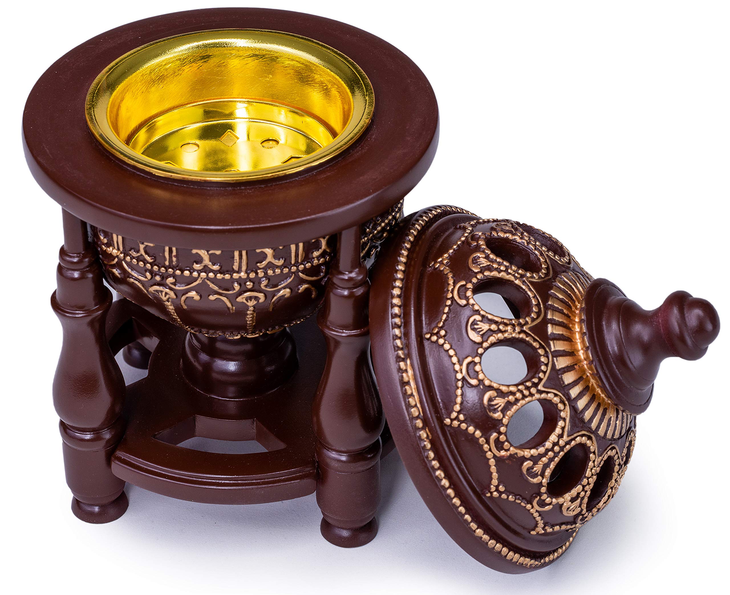 Am Charcoal Incense Burner - Bakhoor Burner, Oud Frankincense Resin Burner - For Office & Home Decor - Lavish 4 Pillar Brown