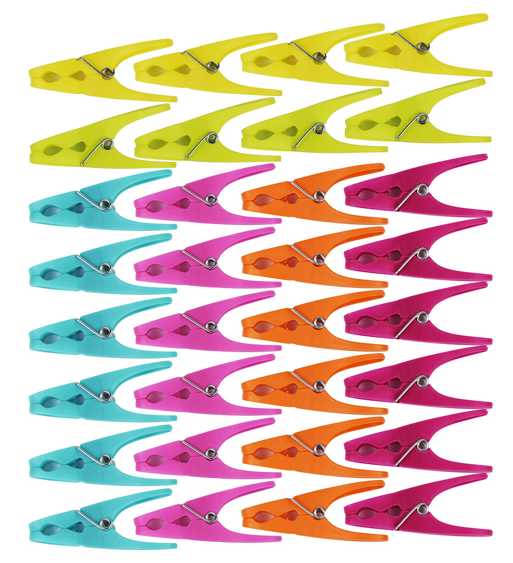 64 Plastic Clothespins W/ 6 Bright Colors - Clothes Pin, Laundry, Bag Clip, Chip Clip, Sealer, Ect.