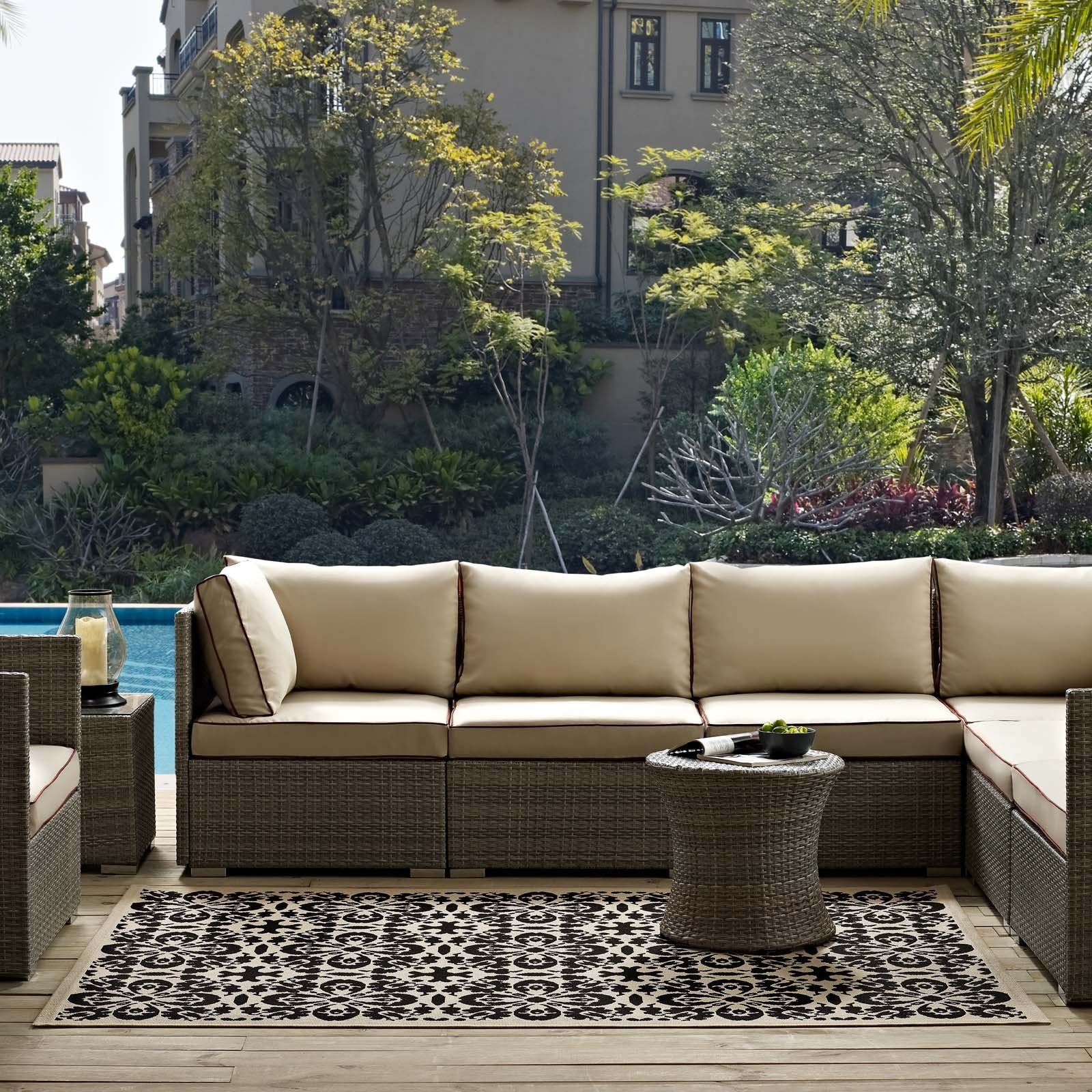 Modway Ariana Vintage Floral Trellis 8X10 Indoor And Outdoor In Black And Beige