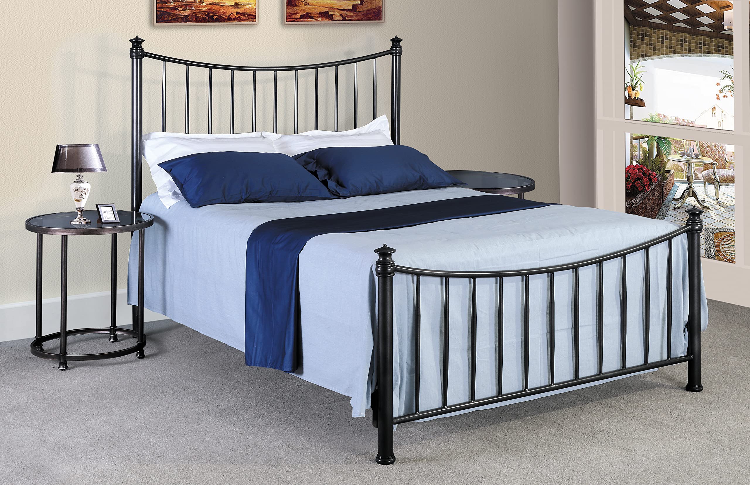 Hollywood Bed Frame Jeffrey Bed, Full, Head/Footboard, Black Steel Sleigh