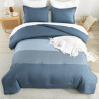Litanika Haze Blue Comforter Set King - 3 Pieces Lightweight Haze Blue White Colorblock Stripe Fluffy Bedding Comforter Sets, Al