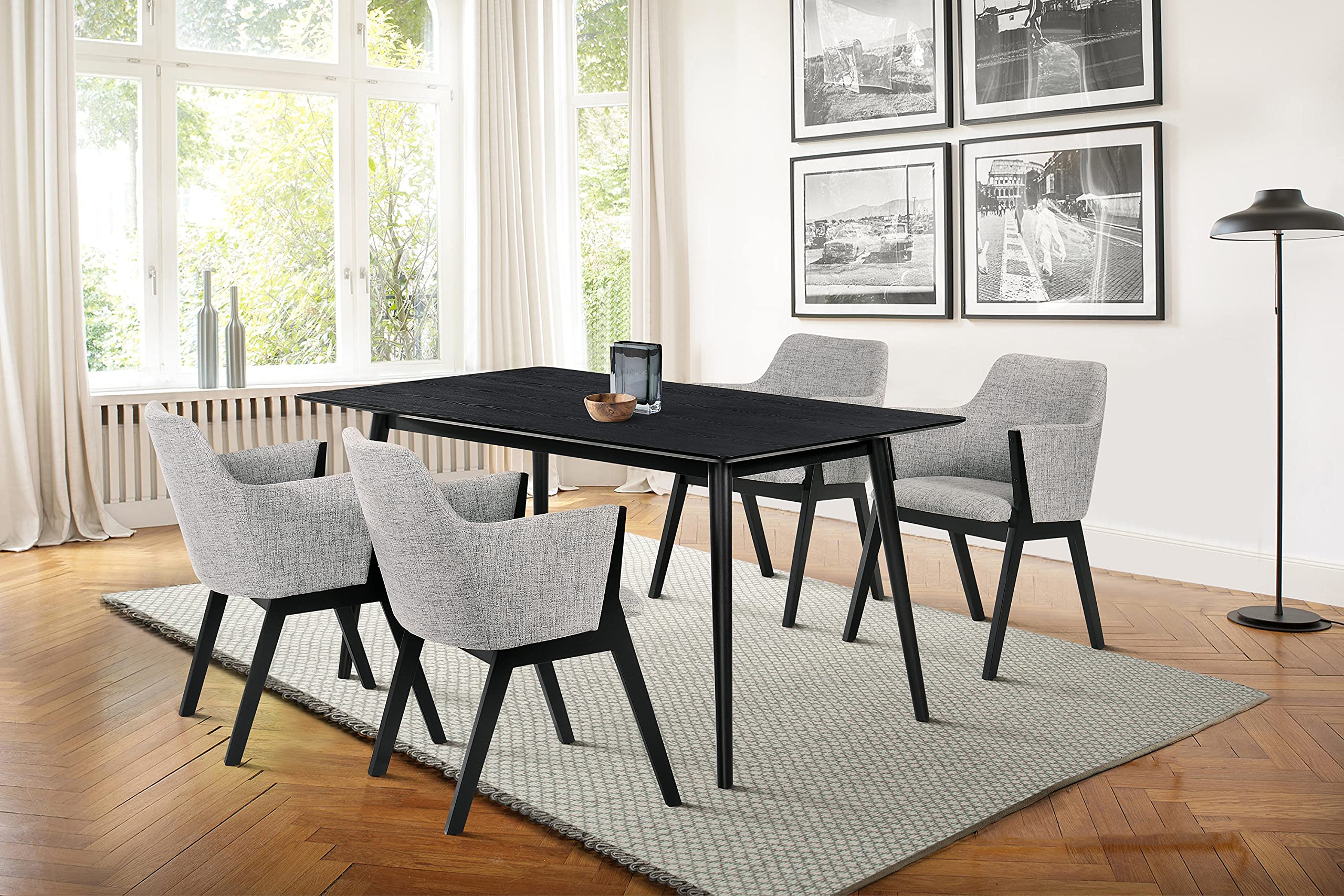 Armen Living Westmont and Renzo 5 Piece Dining Set, 59 '' Rectangular, Grey/Black Wood