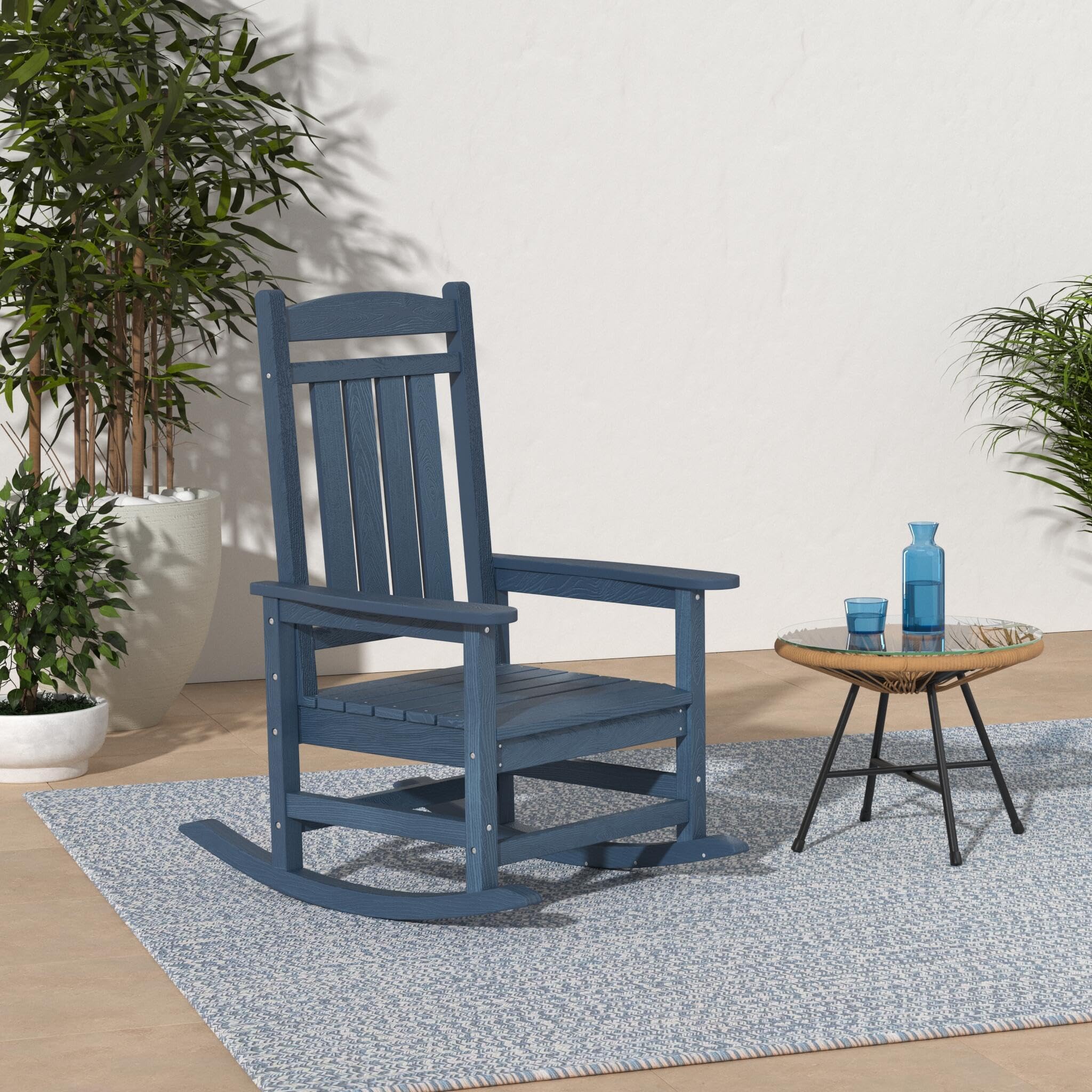 Kingyes Hdpe Rocking Chairs Outdoor, Patio Rocking Chairs With 330Lbs Support, Smooth Porch Rocker For Deck Lawn Yard, Blue