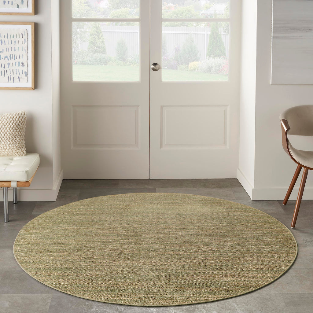 Nourison Essentials Indoor/Outdoor Green Gold 6' X Round Area Rug, Easy Cleaning, Non Shedding, Bed Room, Living Room, Dining Room, Backyard, Deck, Patio (6 Round)
