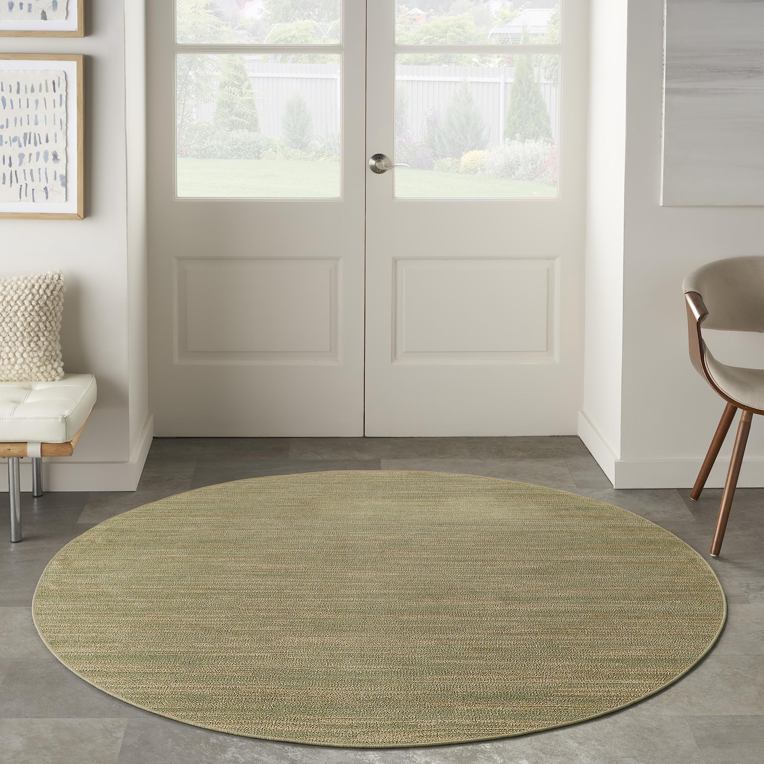 Nourison Essentials Indoor/Outdoor Green Gold 6' X Round Area Rug, Easy Cleaning, Non Shedding, Bed Room, Living Room, Dining Room, Backyard, Deck, Patio (6 Round)