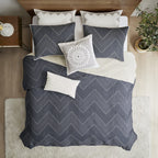 Ink+Ivy Reversible Cotton Quilt Set - Trendy Chevron Design Summer Cover Breathable Coverlet, Lightweight All Season Bedding Layer For Winter, Matching Shams, King/Cal King(104'X92'), Navy 3 Piece