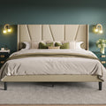 Allewie Queen Size Platform Bed Frame with Geometric Wingback Headboard, Modern Upholstered Bed with Wooden Slats Support, No Bo