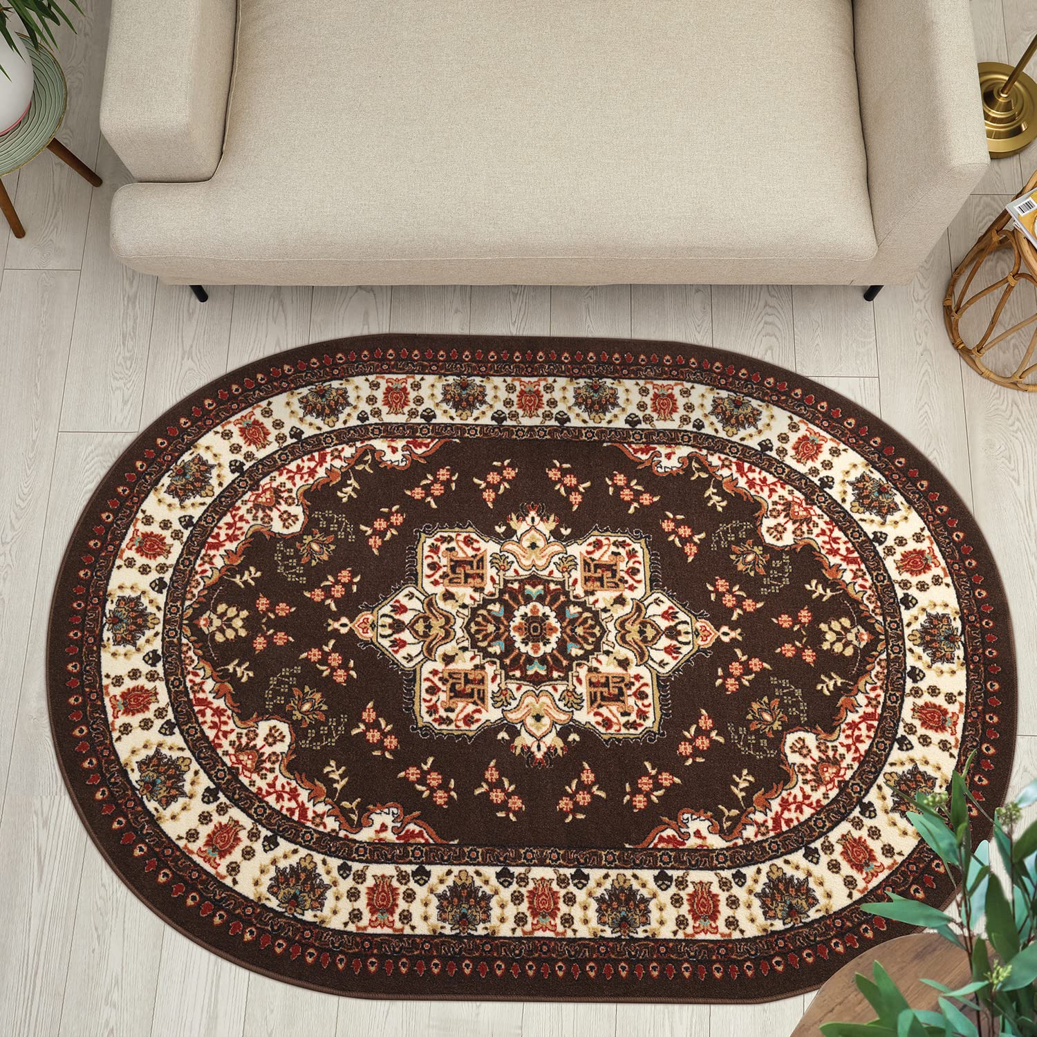 Antep Rugs Alfombras Oriental Traditional 5X7 Non-Skid (Non-Slip) Low Profile Pile Rubber Backing Indoor Area Rugs (Brown, 5 X 7