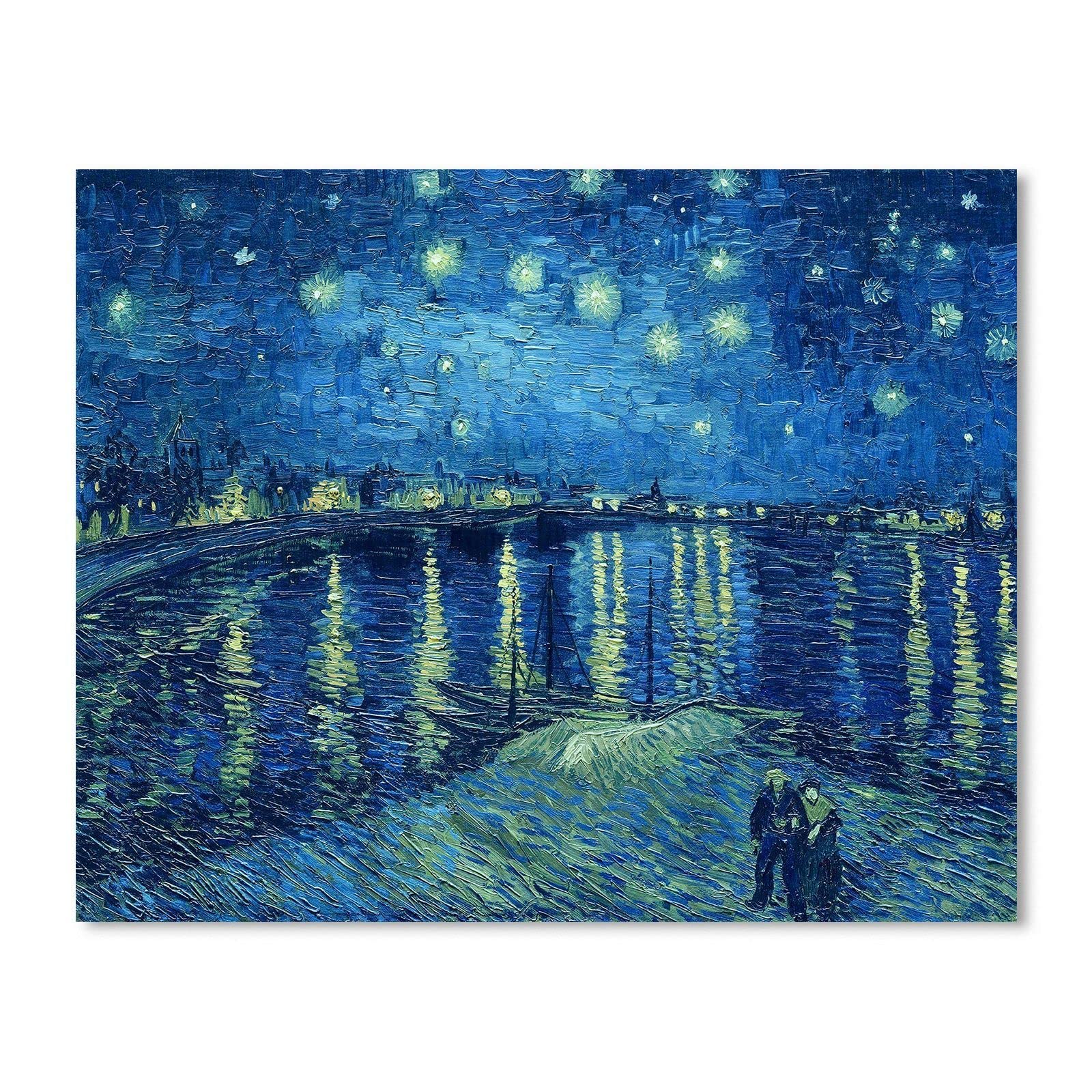 1 KINGO Van Gogh Canvas Wall Art: Starry Night over the Rhne Oil Painting Picture Reproduction Room Decor, Famous Art Prints Fra
