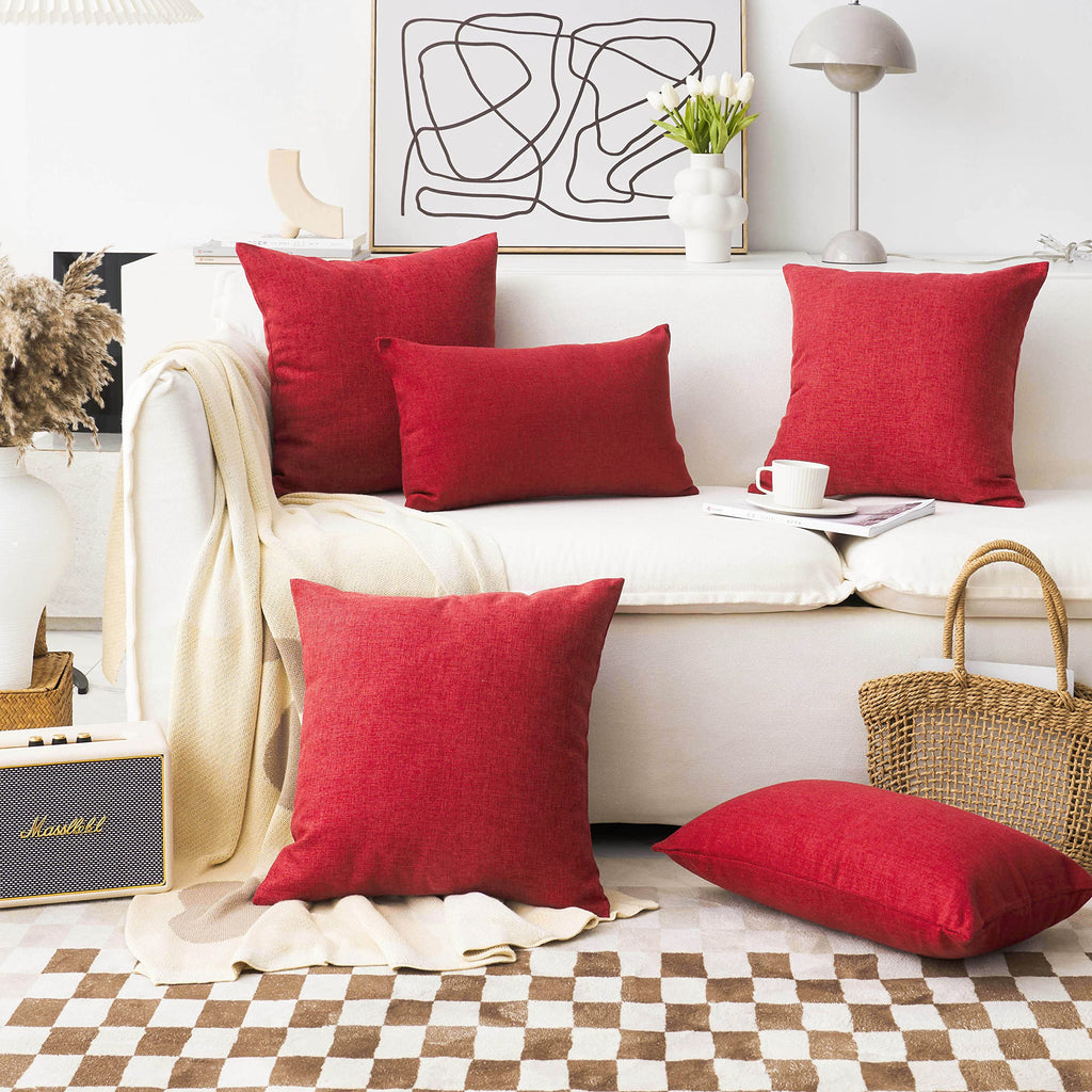 Home Brilliant Red Linen Throw Pillow Covers 18X18 Textured Blank Pillow Covers For Diy Soft Cushion Case Cover Sham For Sofa, 1